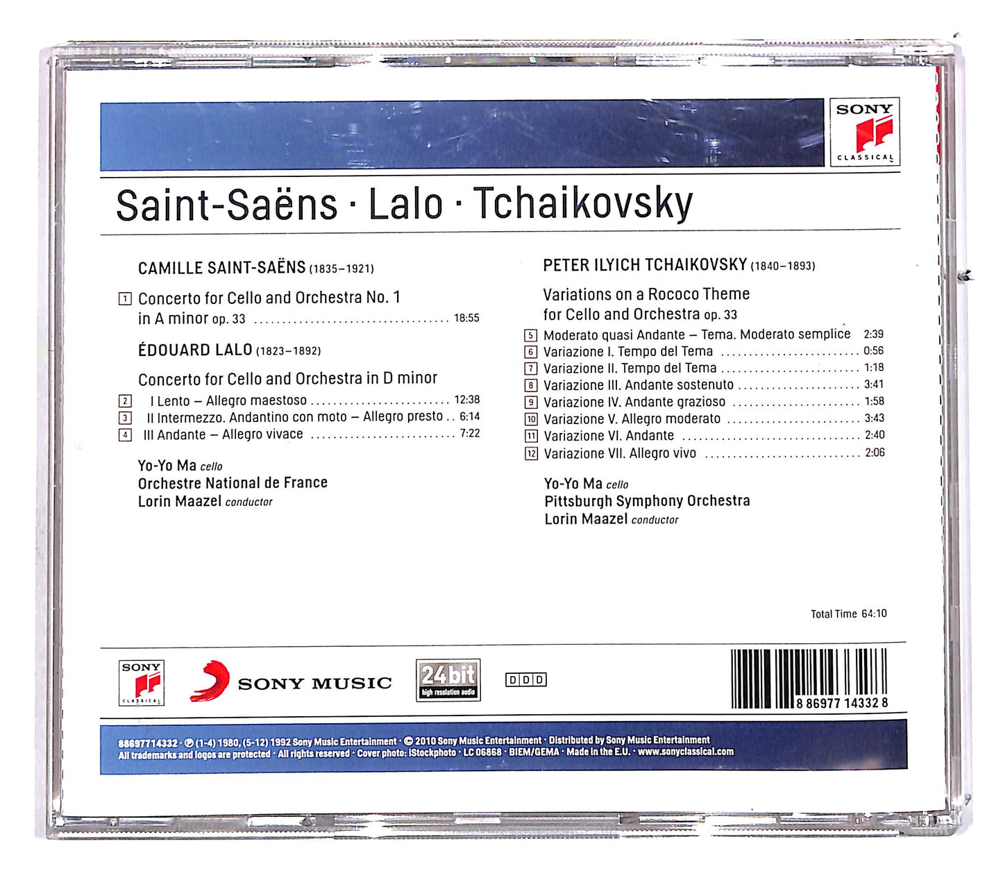 EBOND Yo-Yo Ma - Saint-Saens Lalo Tchaikovsky Cello Concertos CD CD113318