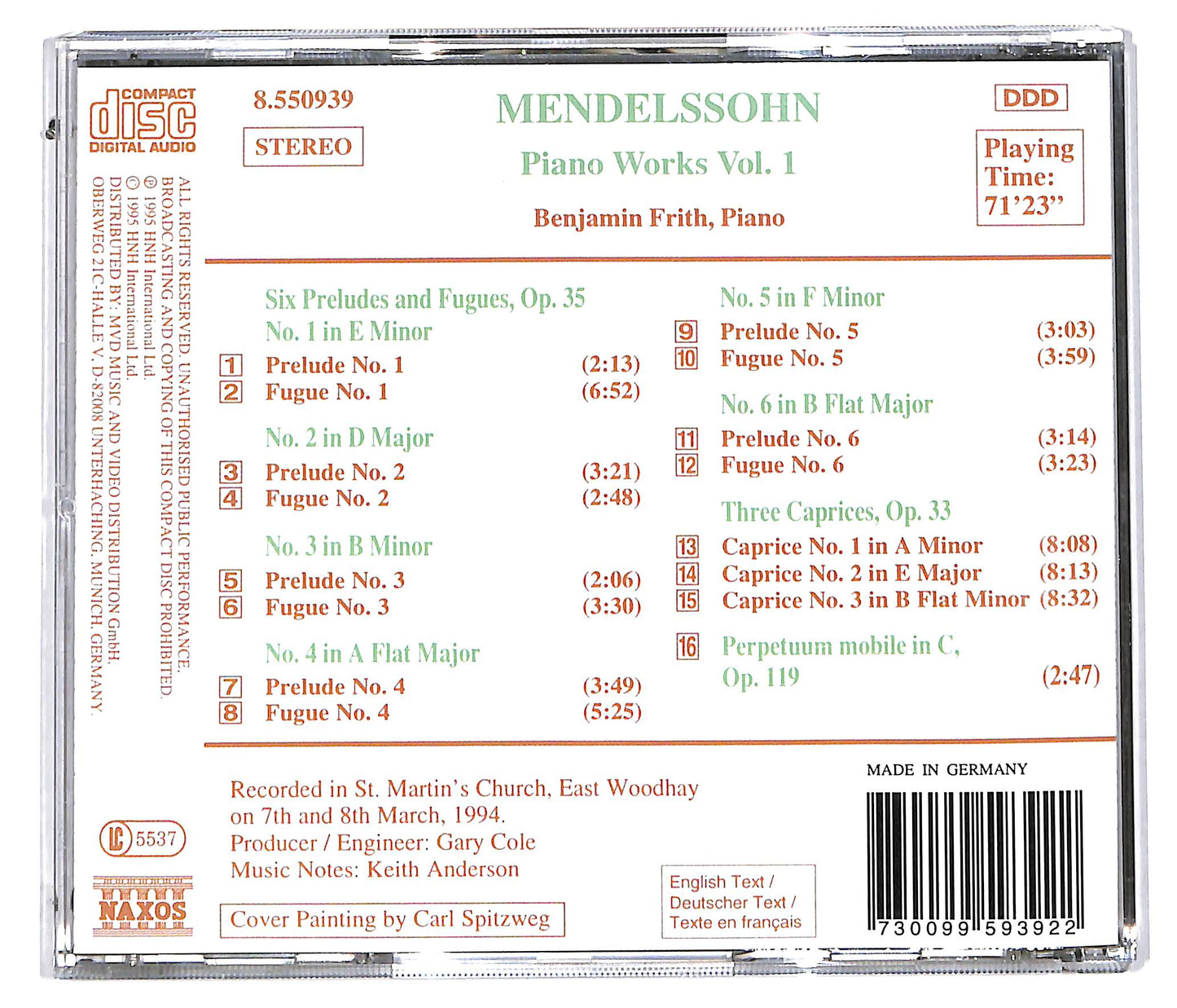 EBOND Mendelssohn , Benjamin Frith - Piano Works Vol. 1 (6 Preludes And Fugues, Op. 35 • 3 Caprices, Op. 33 • Perpetuum Mobile In C, Op. 119) CD CD113422