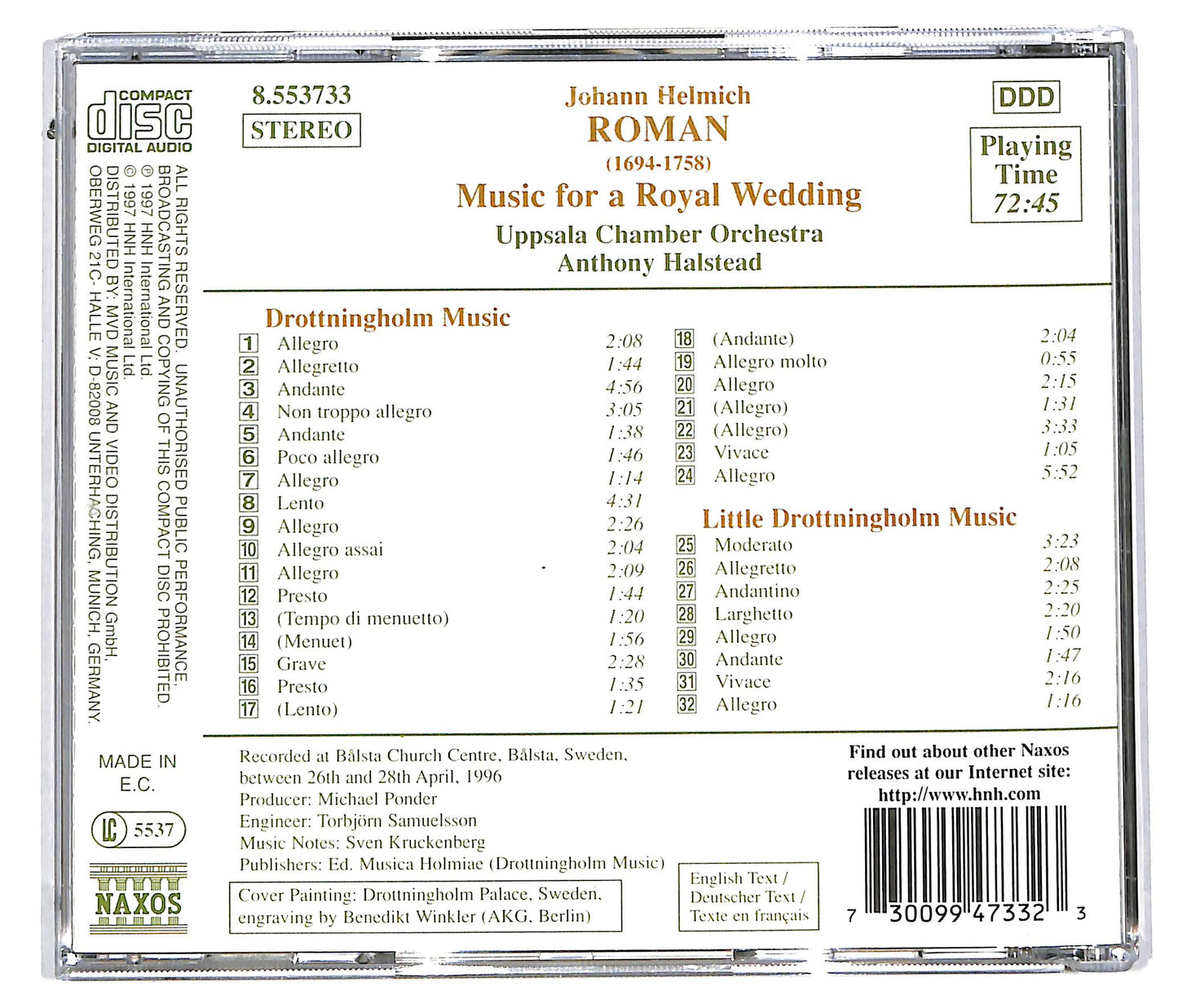 EBOND Roman , Uppsala Kammarorkester , Anthony Halstead - Drottningholmsmusiken / Lilla Drottningholmsmusiken CD CD113441