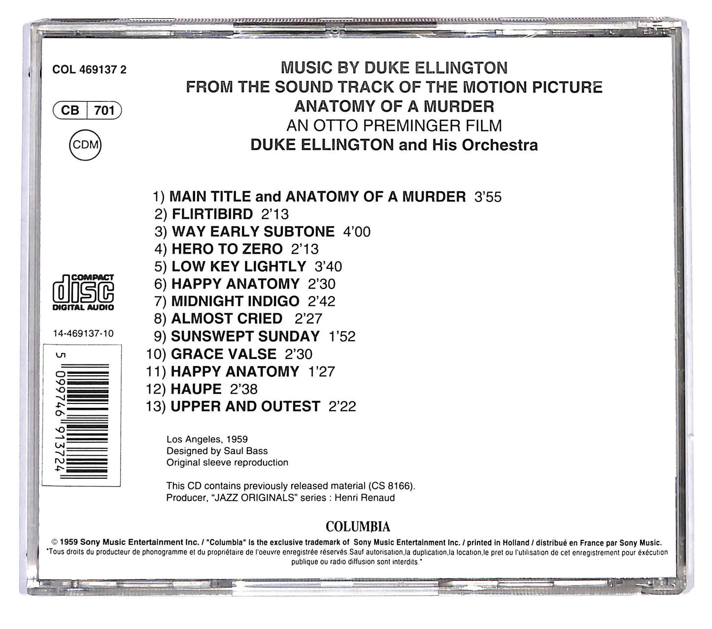 EBOND Duke Ellington - Anatomy Of A Murder (Soundtrack) CD CD116116