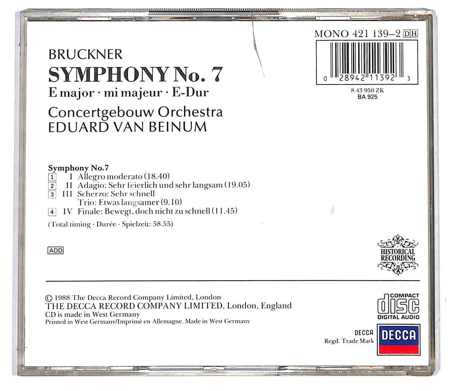 EBOND Anton Bruckner - SYMPHONY 7 (Eduard Van Beinum) CD CD116922