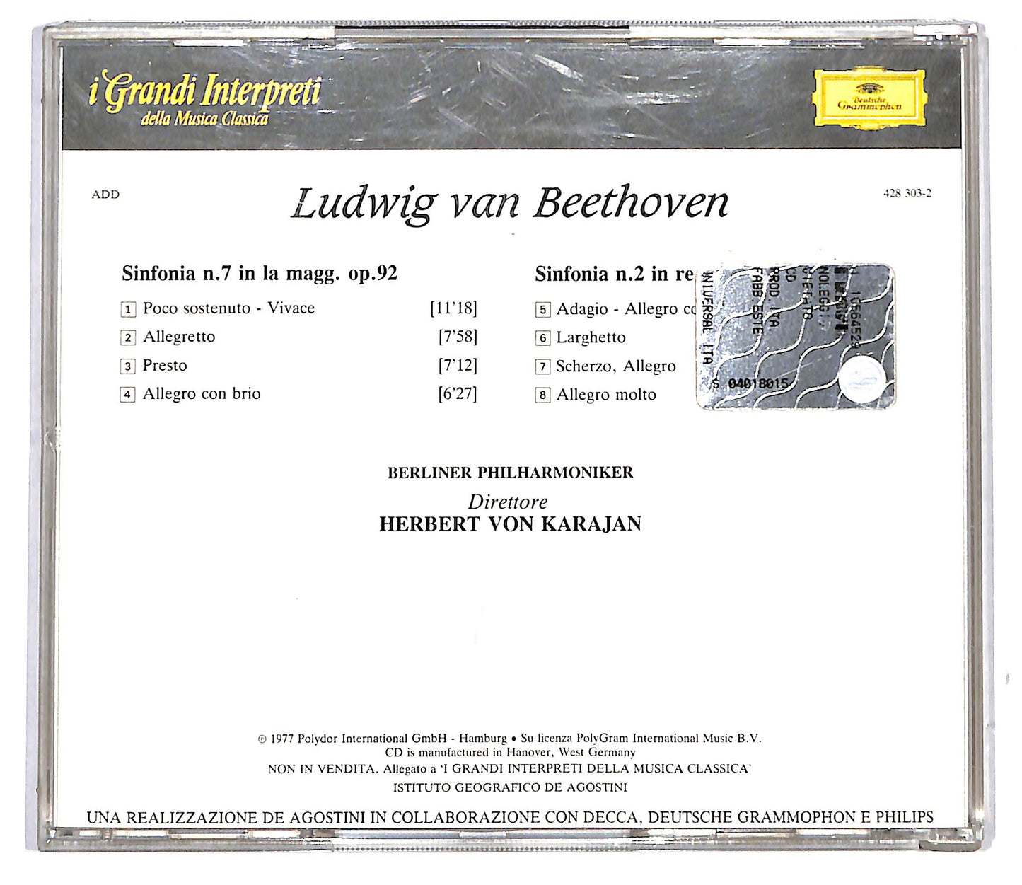 EBOND Karajan , Beethoven - Sinfonia N.2 - Sinfonia N.7 CD CD116927