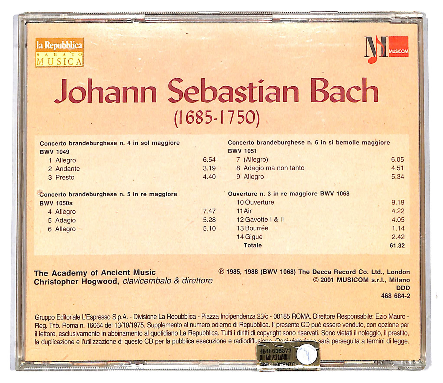 EBOND Bach - Christopher Hogwood - Concerti brandeburghesi EDITORIALE CD CD116941