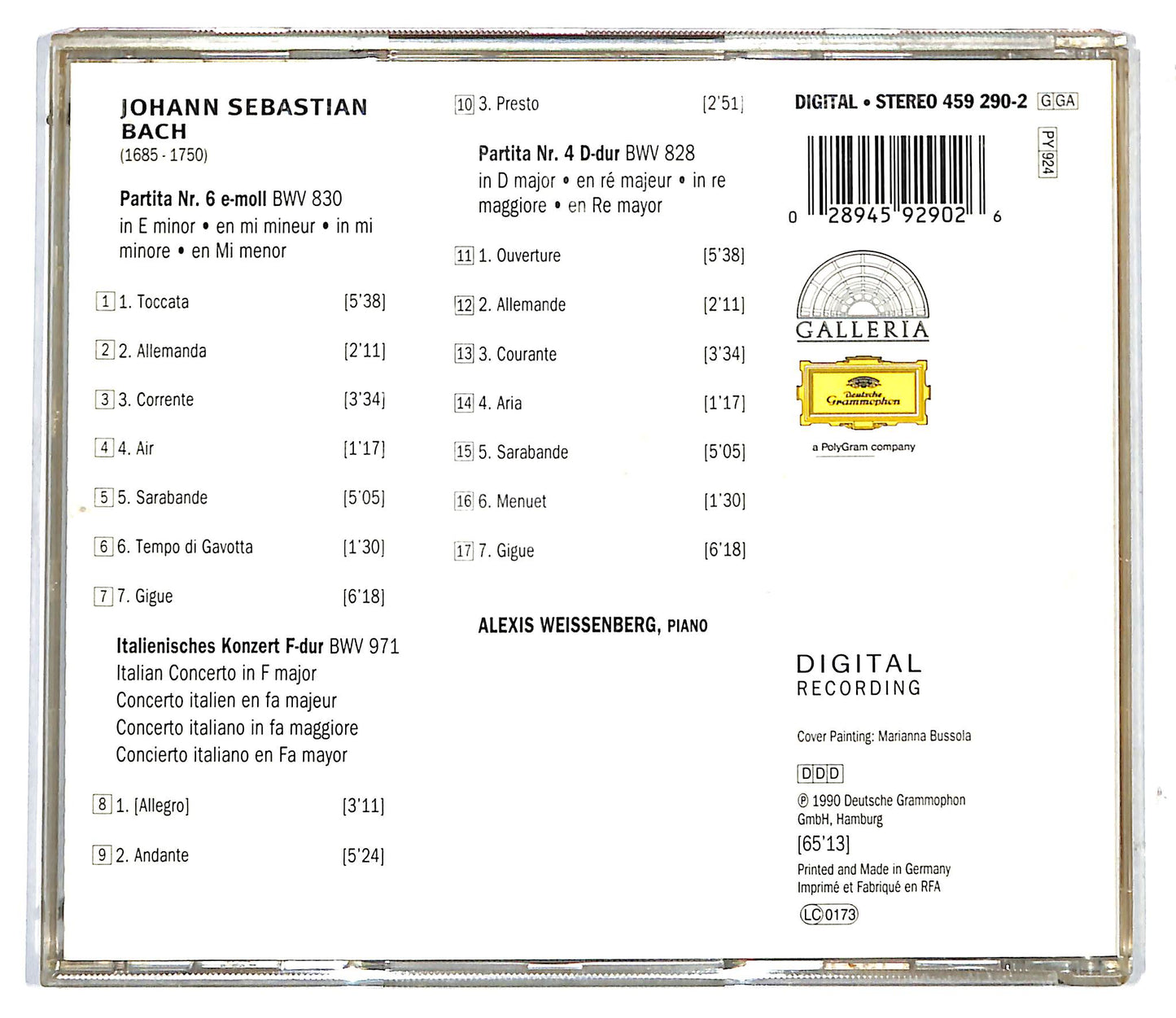 EBOND Bach - Partitas 4 &6 - Italian Concerto - Alexis Weissenberg CD CD117219