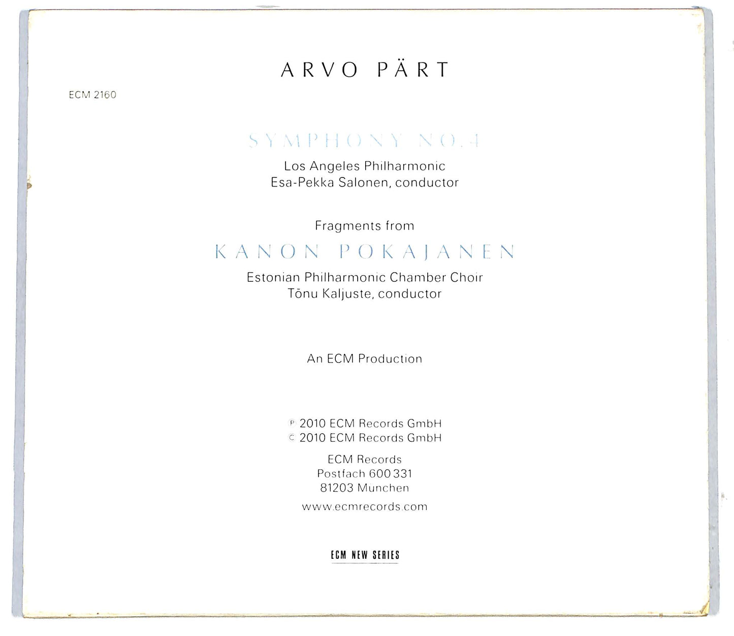 EBOND Arvo Part - Symphony No. 4 SLIPCASE CD CD117225