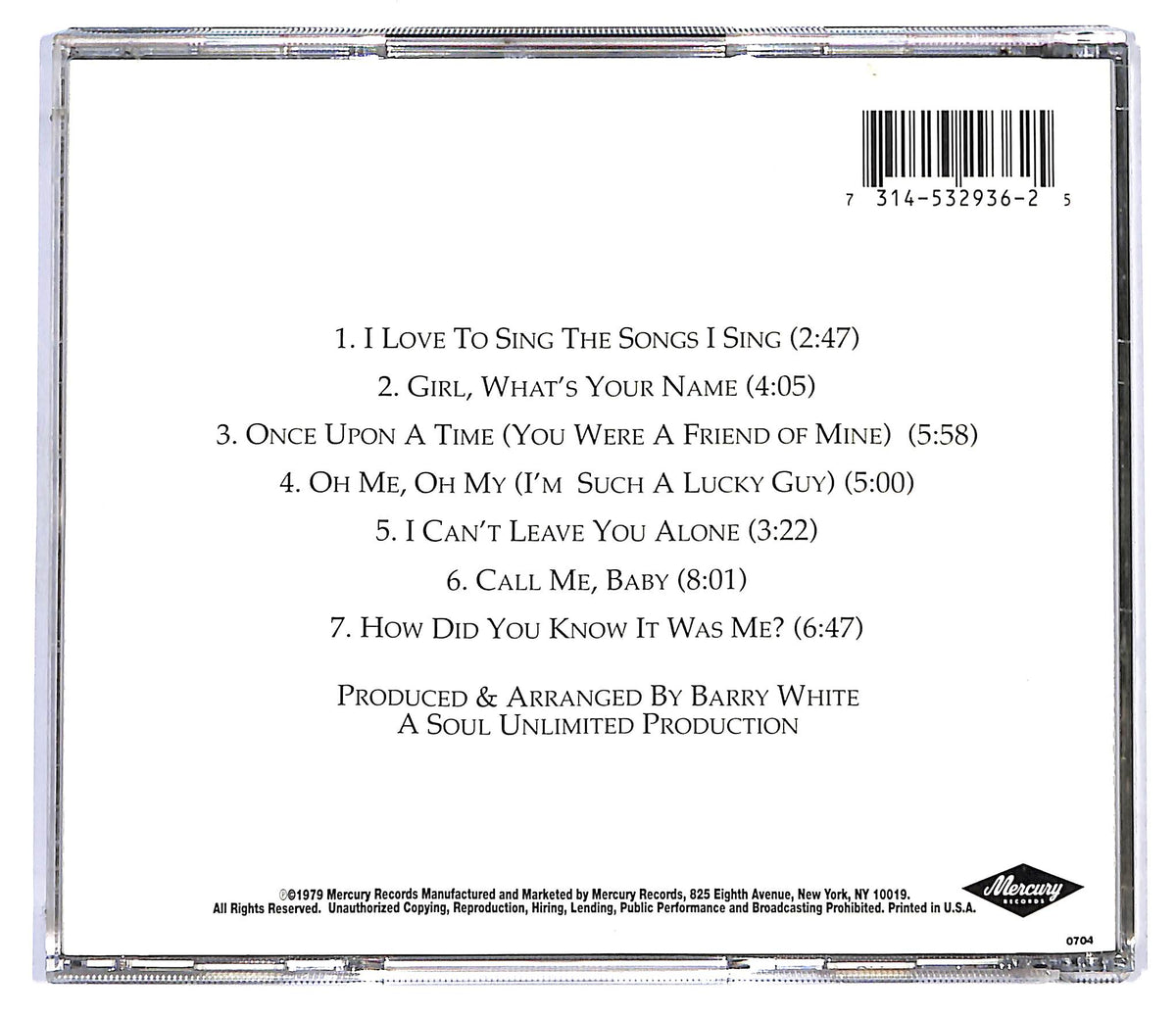 EBOND Barry White - I Love To Sing The Songs I Sing CD CD118519
