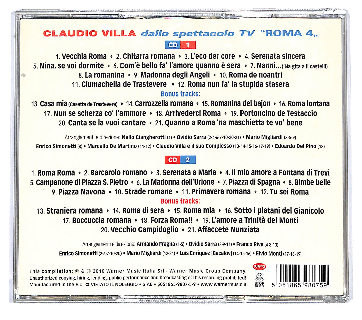 EBOND Claudio Villa - Dallo Spettacolo Tv 'Roma 4' Vol.1 & 2 CD CD120636