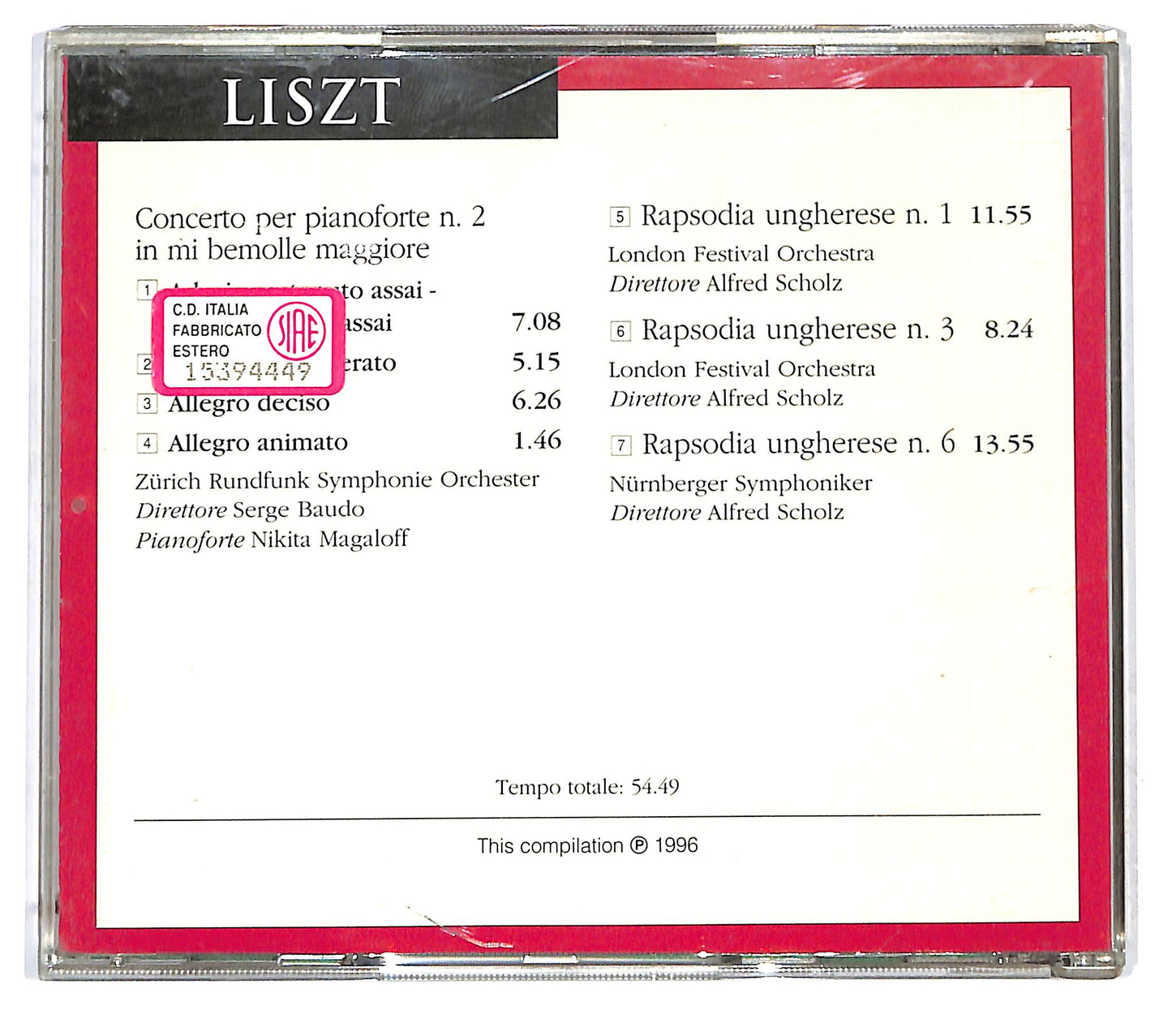 EBOND Litz - Concerto per Pianoforte n. 2 Rapsodie Ungheresi n. 1, 3, 6 CD CD121456