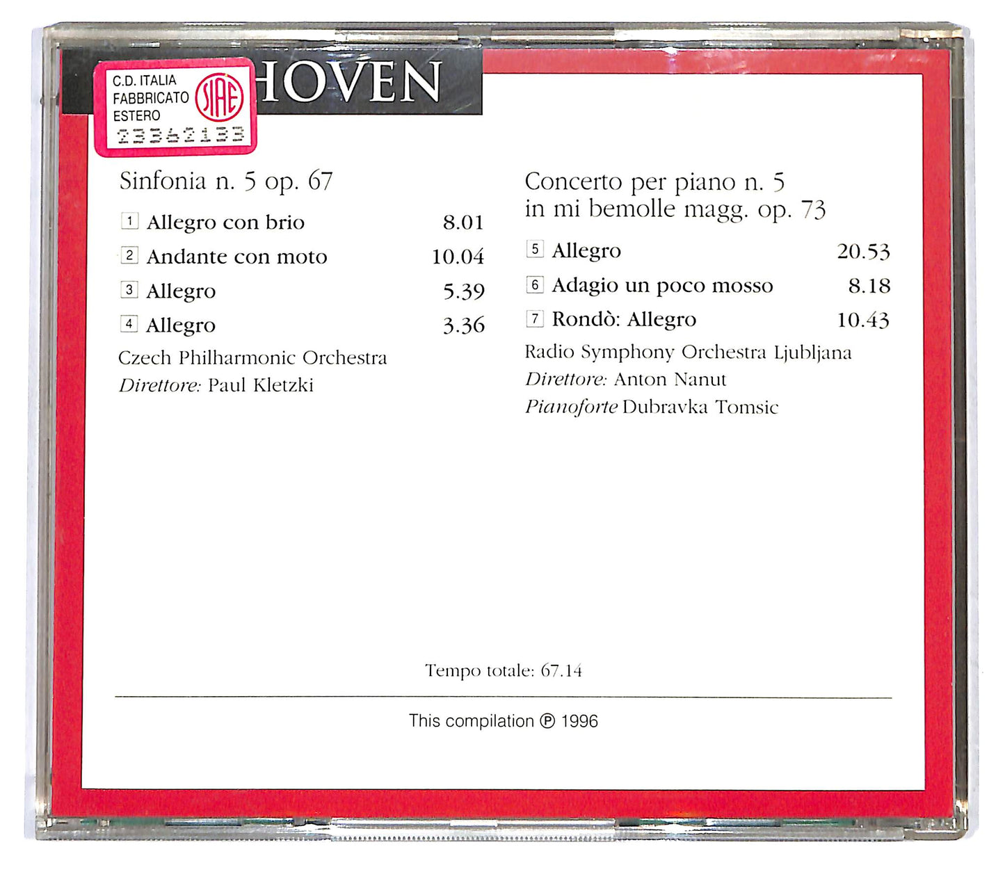 EBOND Beethoven - Sinfonia N. 5 Op. 67 - Concerto Per Piano N. 5 CD CD121463