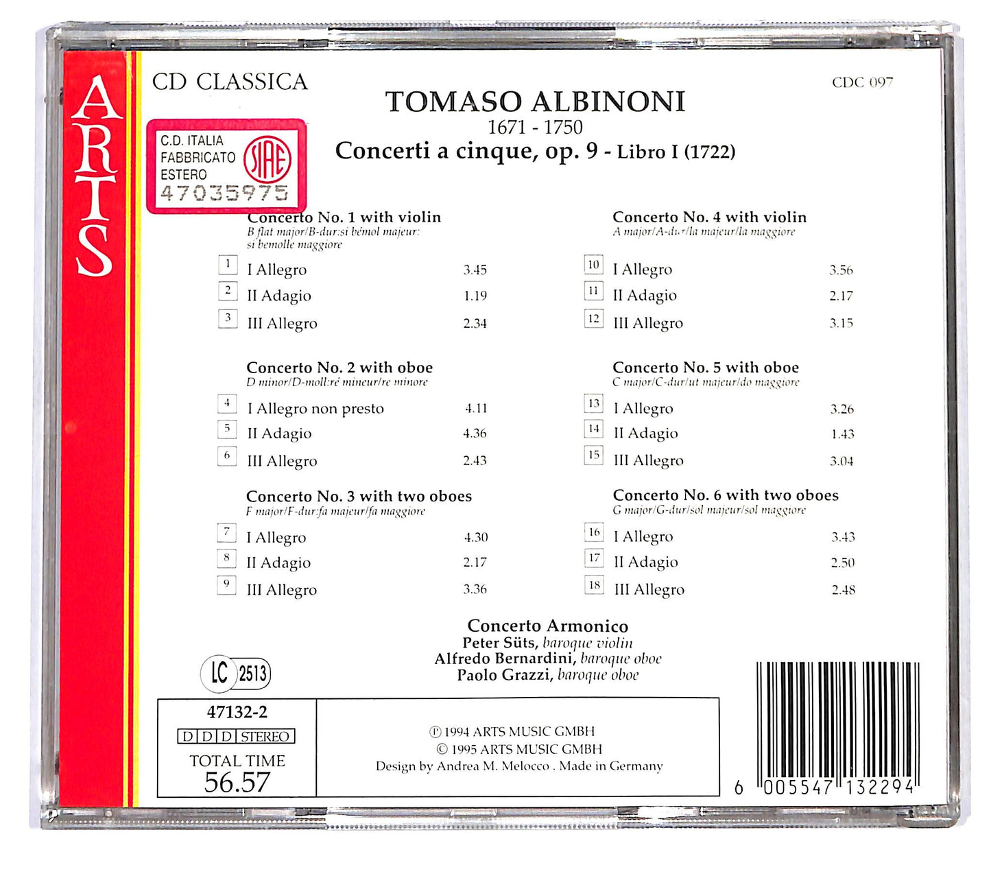 EBOND Tomaso Albinoni - Concerto Armonico - Concerti A Cinque Op.9 CD CD122125