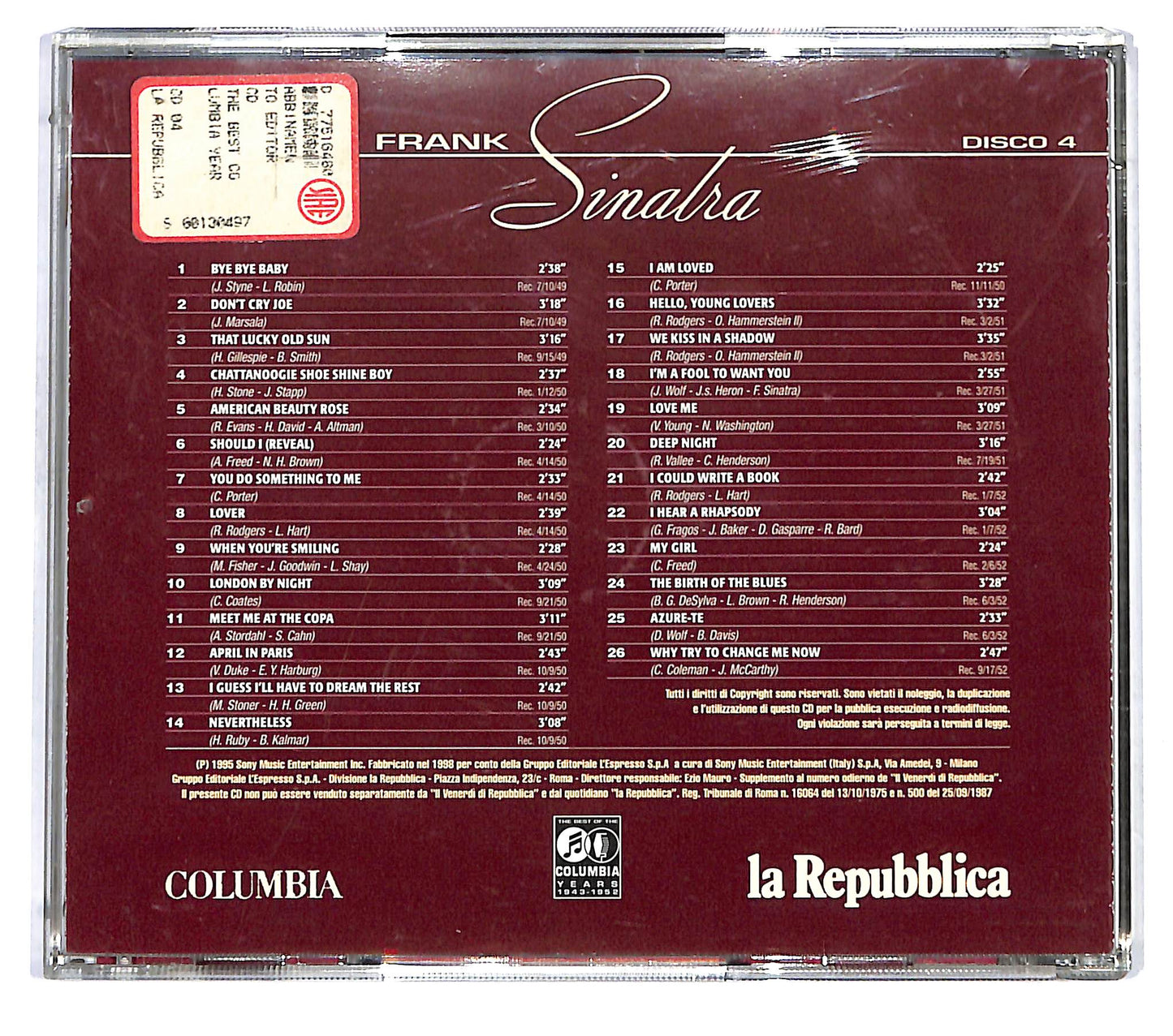 EBOND Frank Sinatra - The Best Of The Columbia Years 1943-1952 - Vol 4 CD CD122227