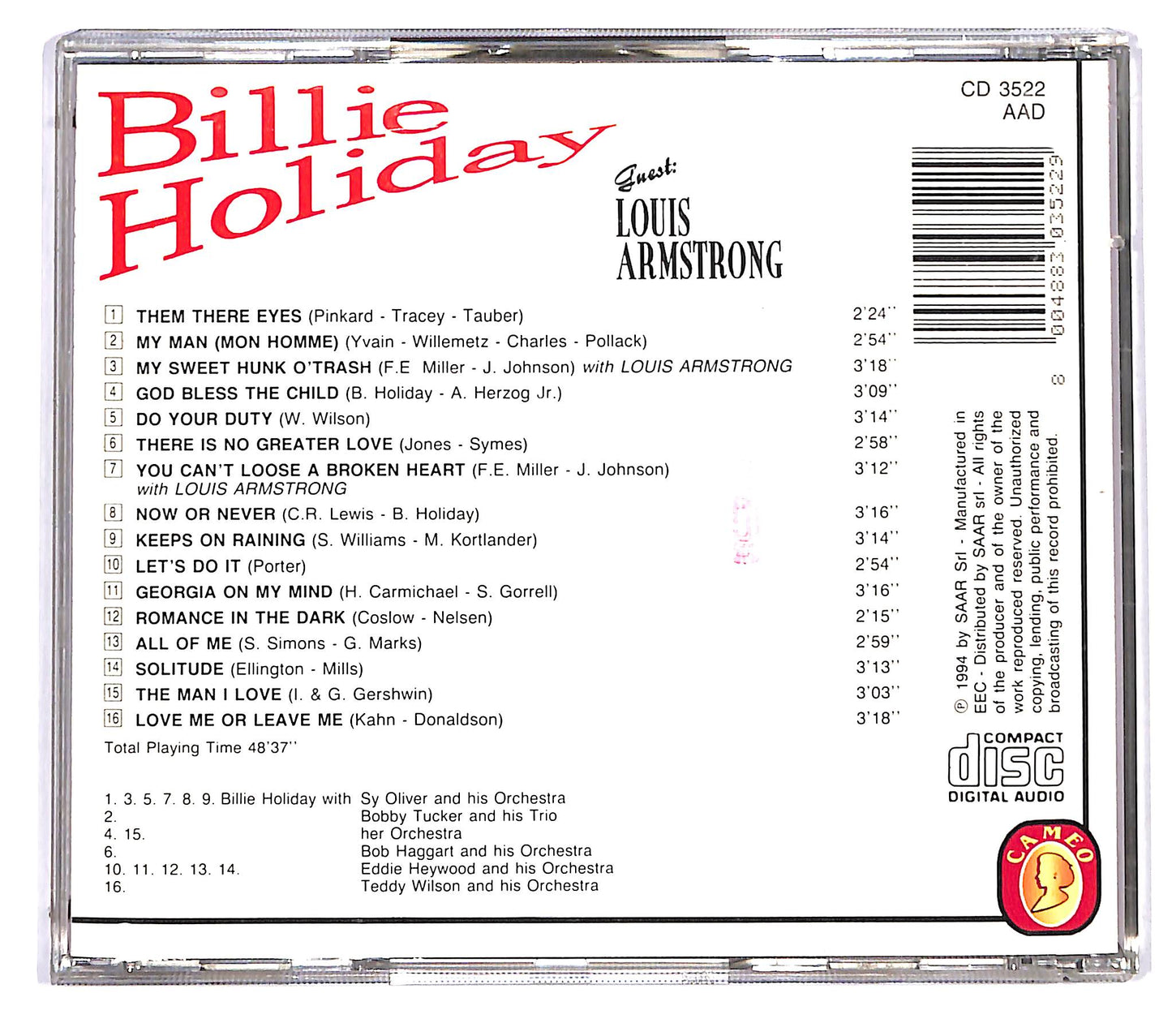 EBOND Billie Holiday - Guest Louis Armstrong CD CD122327