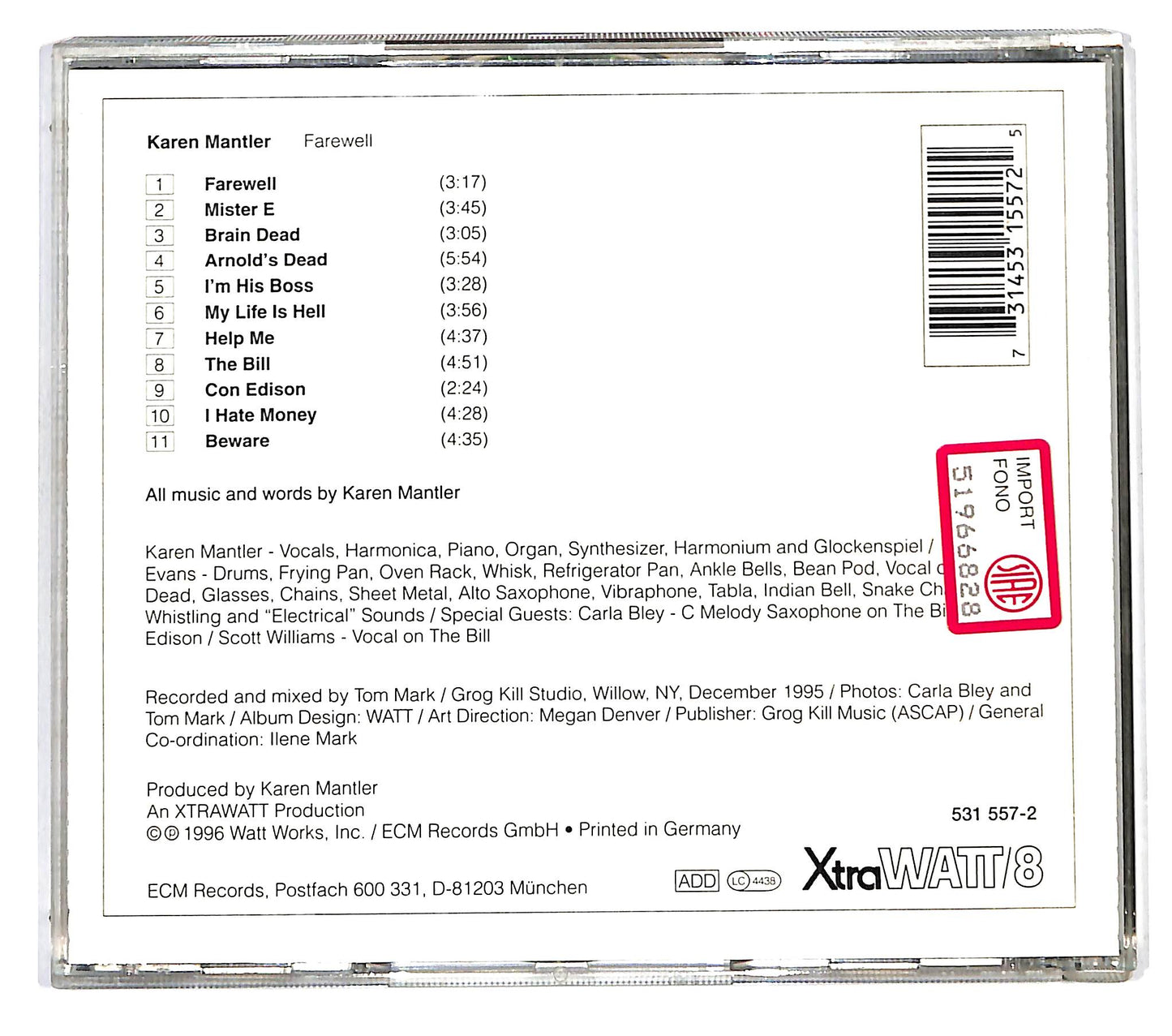 EBOND Karen Mantler - Farewell CD CD122755