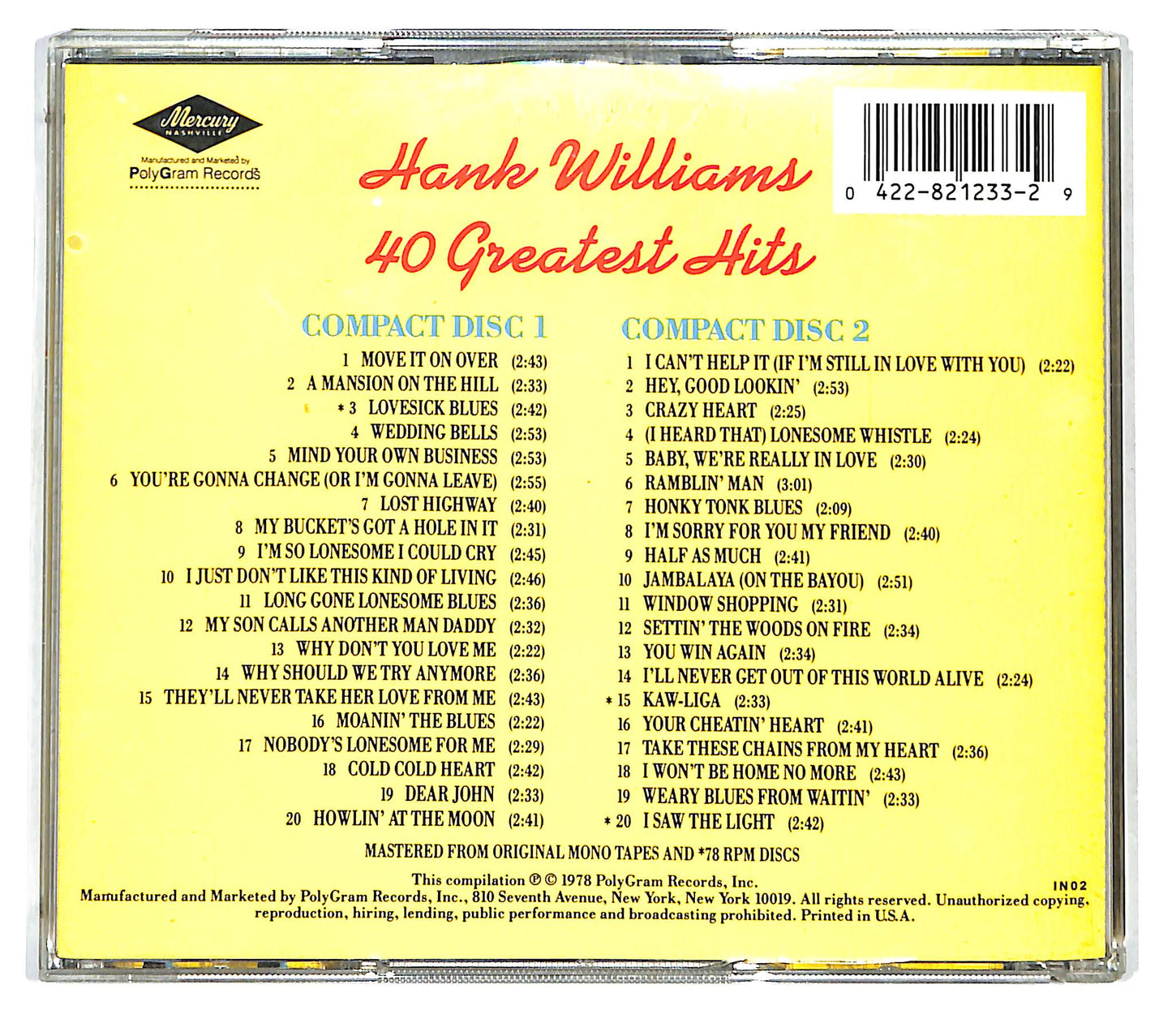 EBOND Hank Williams - 40 Greatest Hits CD CD122835