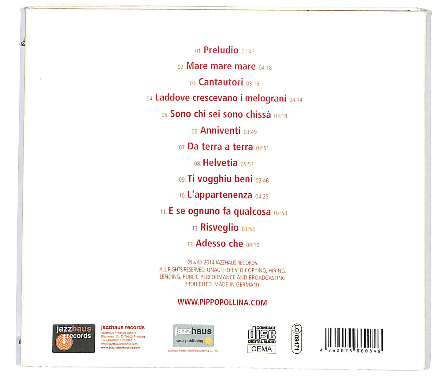 EBOND Pippo Pollina - L'appartenenza DIGIPACK CD CD124554