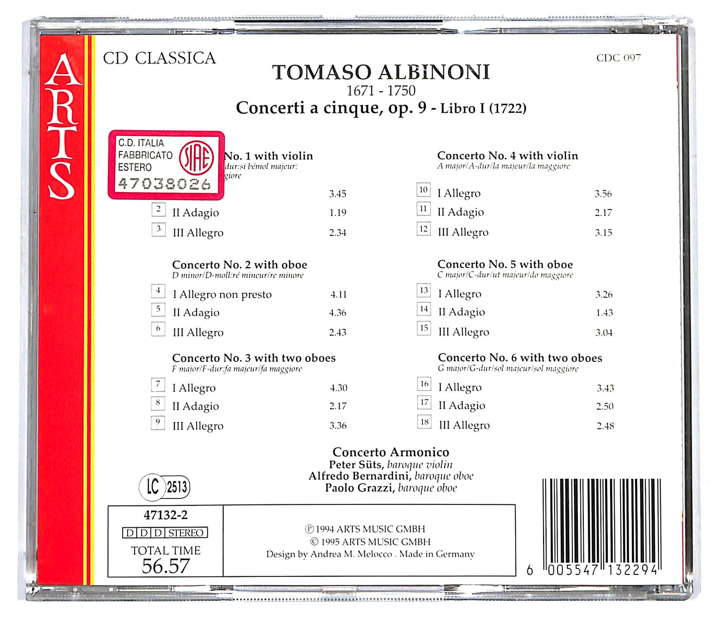 EBOND Tomaso Albinoni - Concerto Armonico - Concerti A Cinque Op.9 CD CD125718