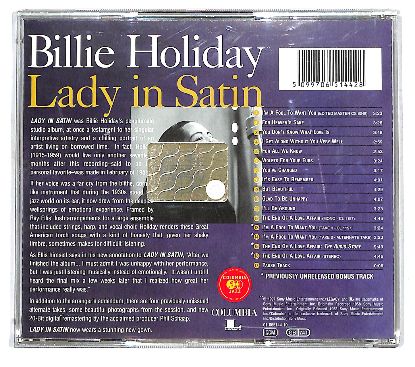 EBOND Billie Holiday / Ray Ellis And His Orchestra - Lady In Satin CD CD125953