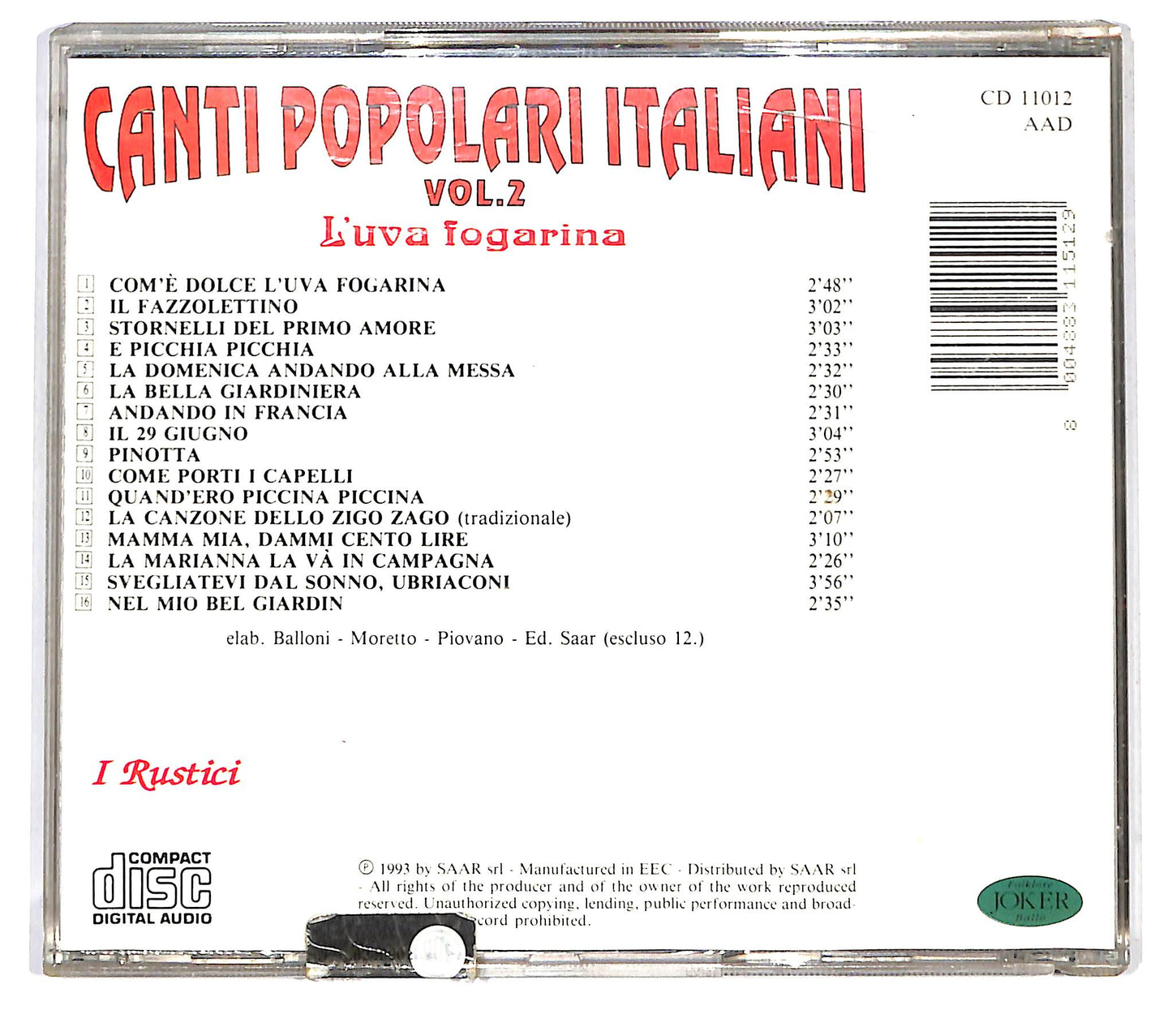 EBOND Canti Popolari Italiani Vol 2 - L'uva fFogarina CD CD126561