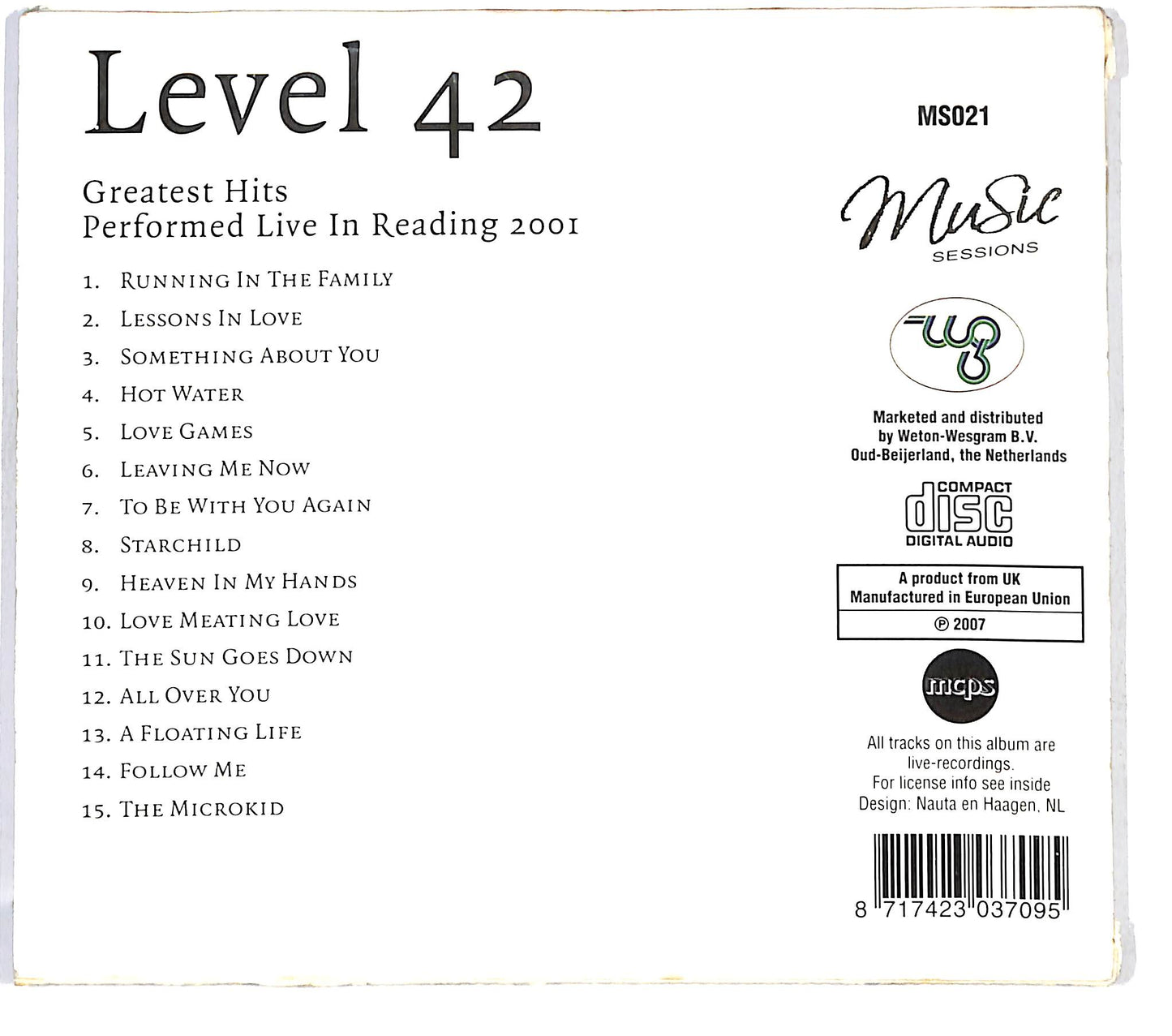 EBOND Level 42 - Greatest Hits Performed Live In Reading 2001 CD CD126637