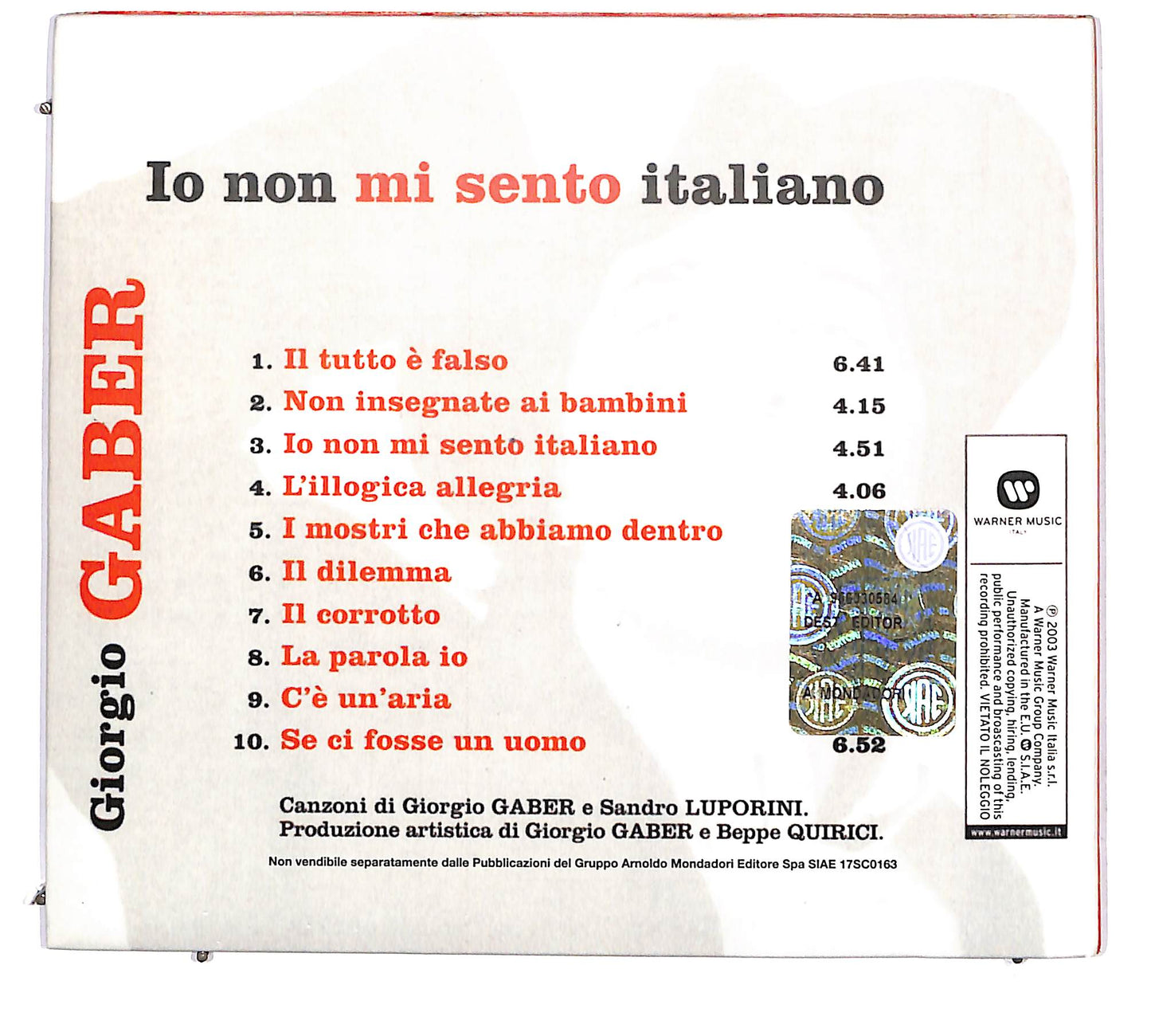 EBOND Giorgio Gaber - Io Non Mi Sento Italiano DIGIPACK CD CD126954