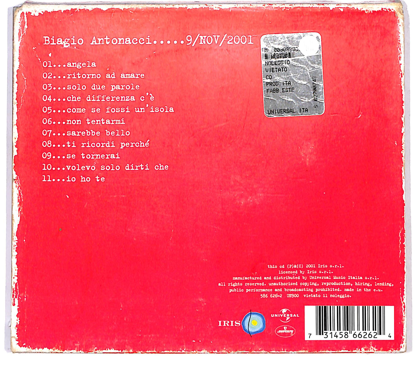 EBOND Biagio Antonacci - 9/NOV/2001 CD CD126962