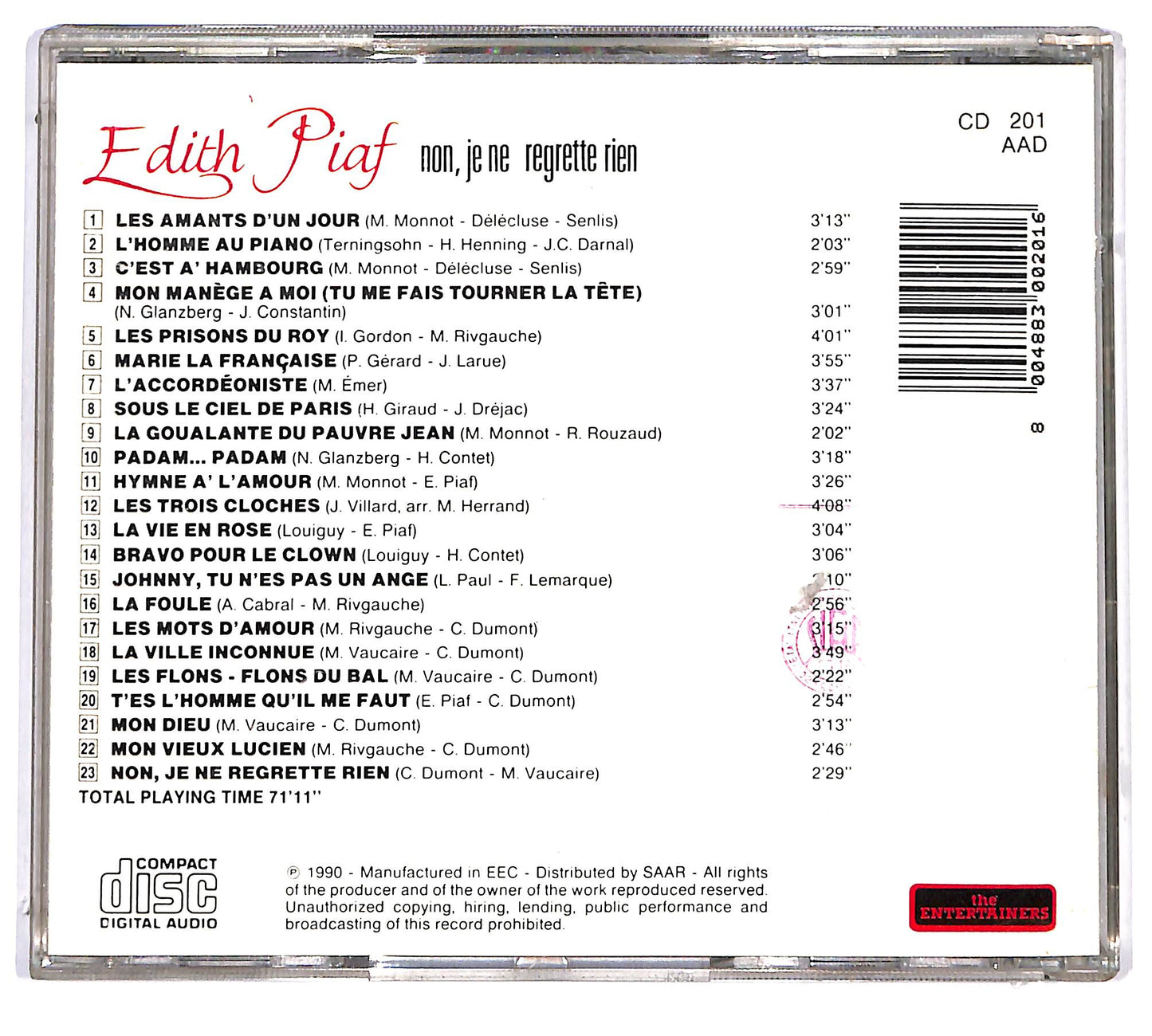 EBOND Edith Piaf - Non, Je Ne Regrette Rien CD CD127009