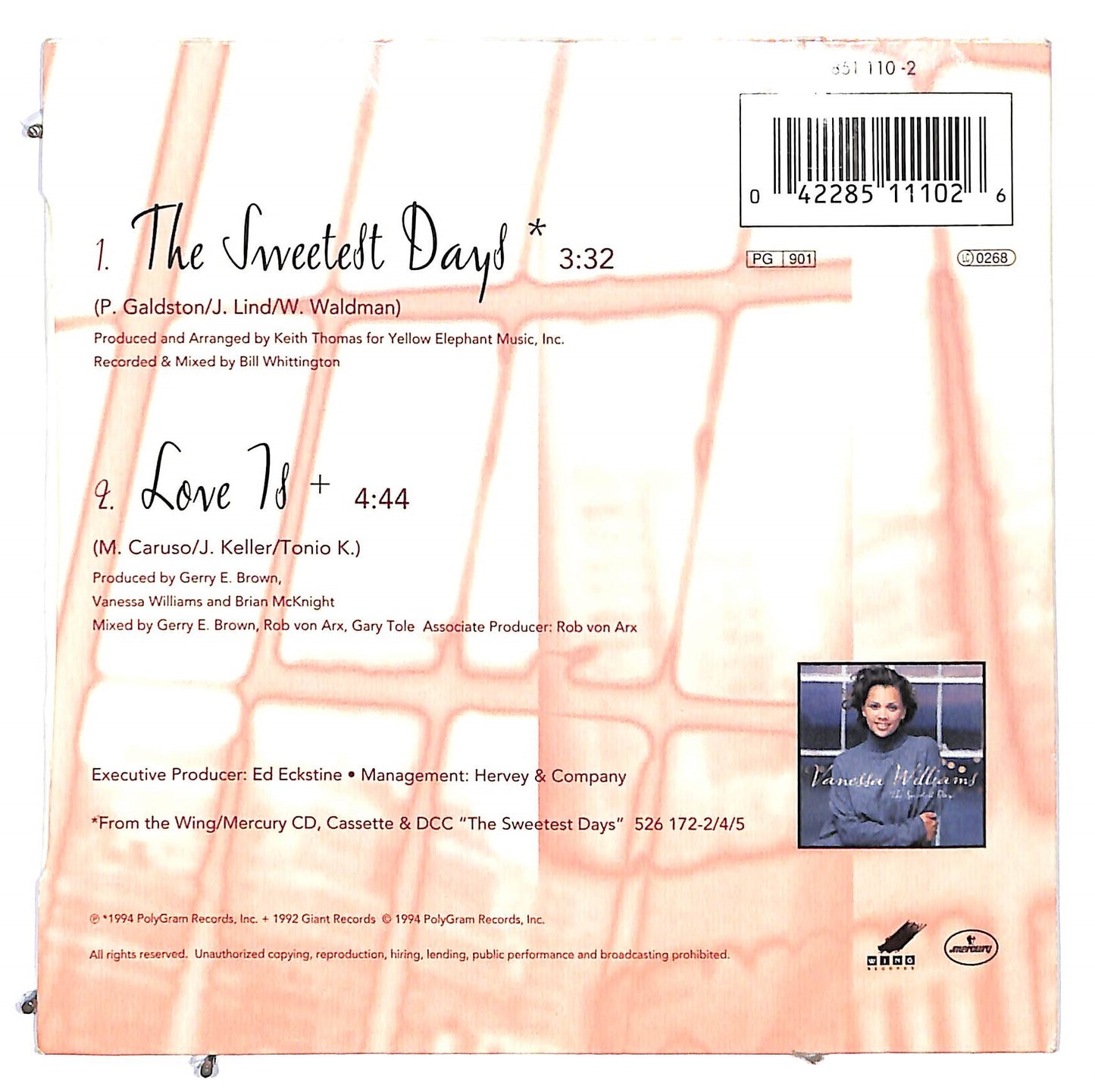 EBOND Vanessa Williams - The Sweetest Days cardboard sleeve CD CD128060