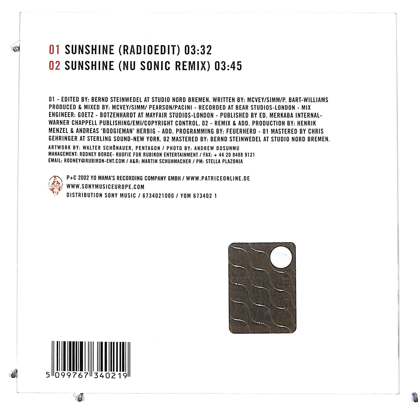 EBOND Patrice - Sunshine CD CD128067