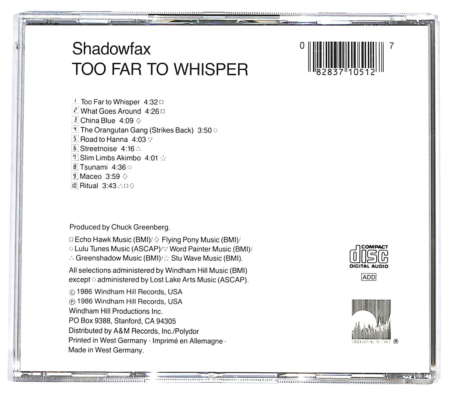 EBOND Shadowfax - Too Far To Whisper CD CD128350