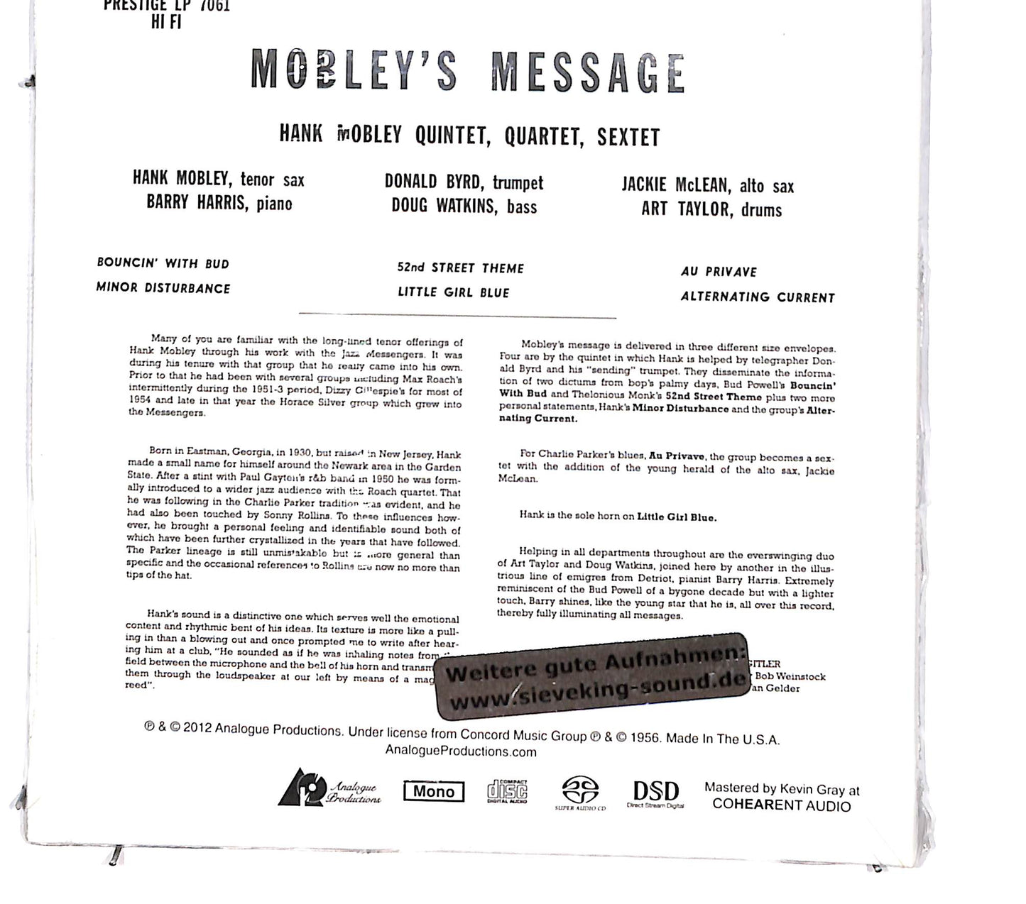 EBOND Hank Mobley - Mobley's Message DIGIPACK CD CD130741