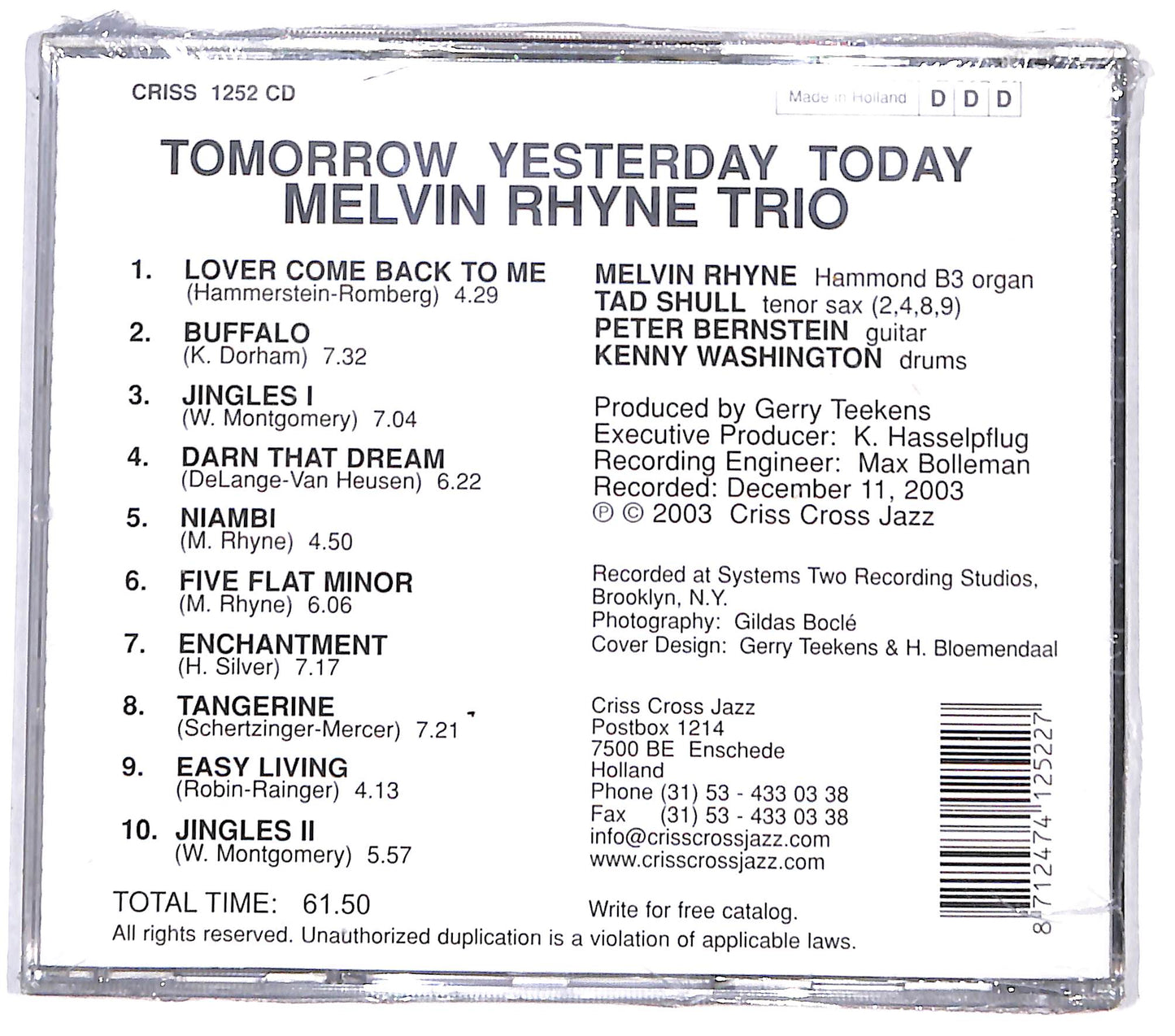 EBOND Melvin Rhyne Trio - Tomorrow Yesterday Today CD CD130931