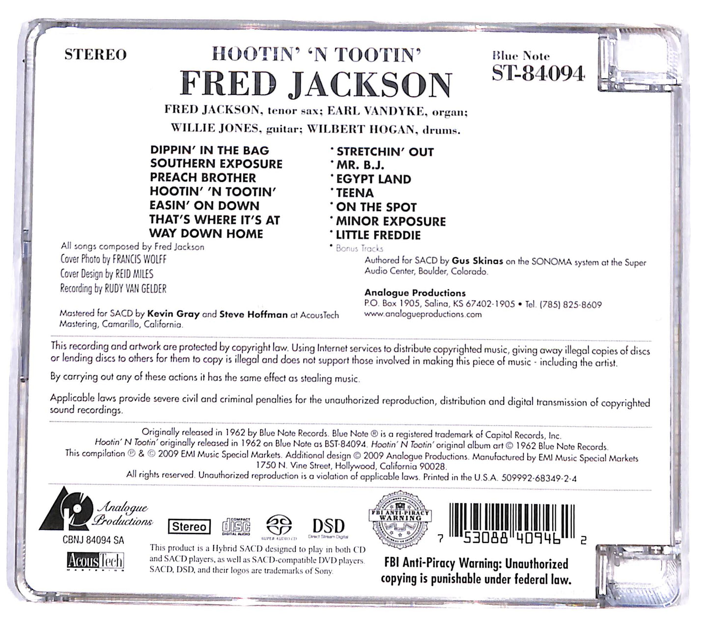 EBOND Fred Jackson - Hootin' 'N Tootin' SJB CD CD131012
