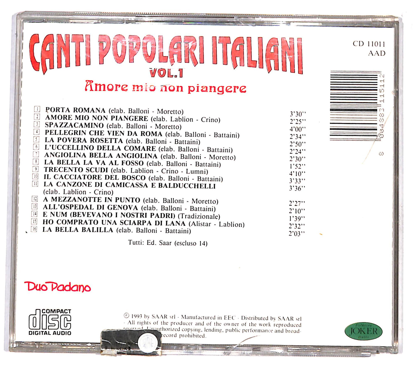 EBOND Canti Popolari Italiani Vol.1 - Amore Mio Non Piangere CD CD132538