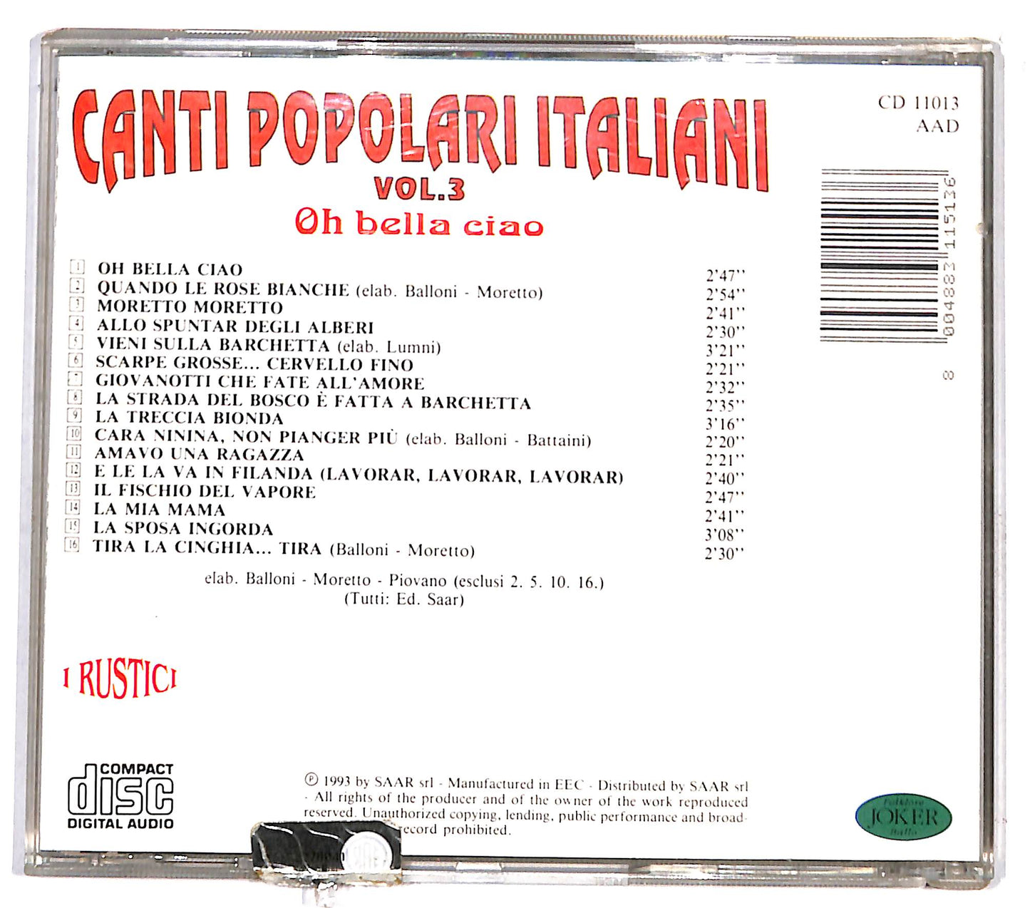 EBOND Canti Popolari Italiani - Vol.3 - Oh Bella Ciao CD CD132556