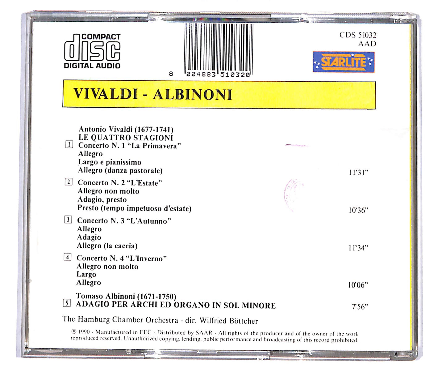 EBOND Vivaldi Albinoni - Le Quattro Stagioni - Adagio CD CD133303