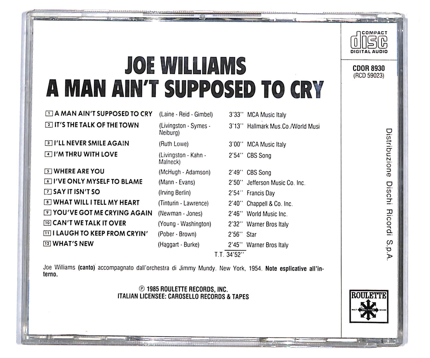 EBOND Joe Williams - A Man Ain't Supposed To Cry CD CD133408