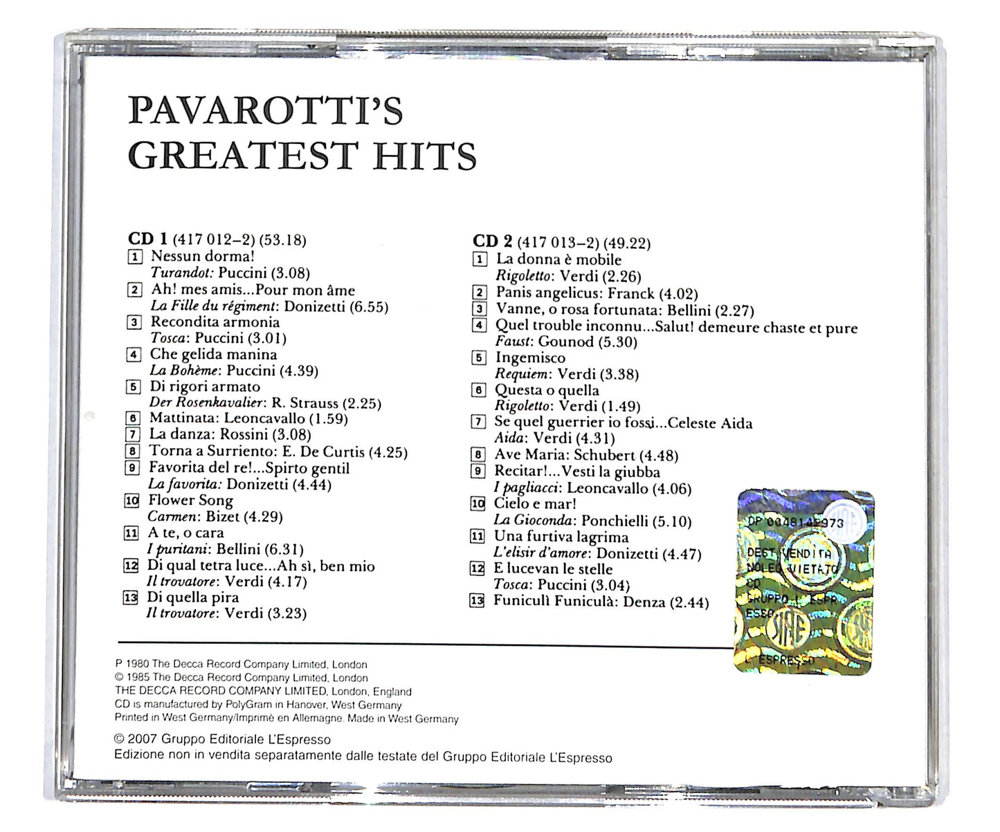 EBOND Pavarotti - Pavarotti's Greatest Hits EDITORIALE CD CD133546