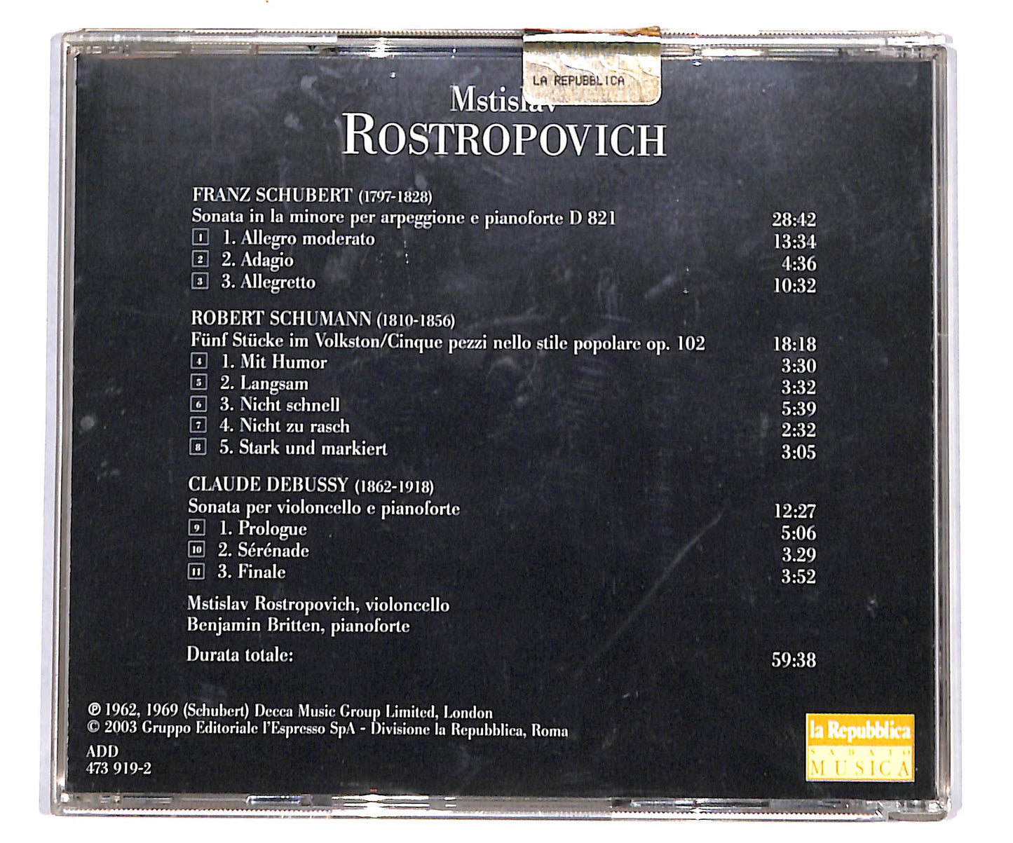 EBOND Mstislav Rostropovich - Schubert Schumann Debussy CD CD134840