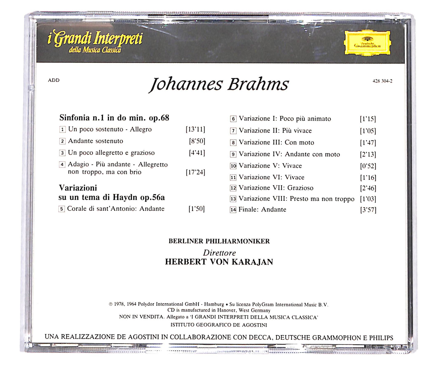 EBOND Karajan Brahms - Sinfonia N°1 Variazioni Su Un Tema di Haydn CD CD134859