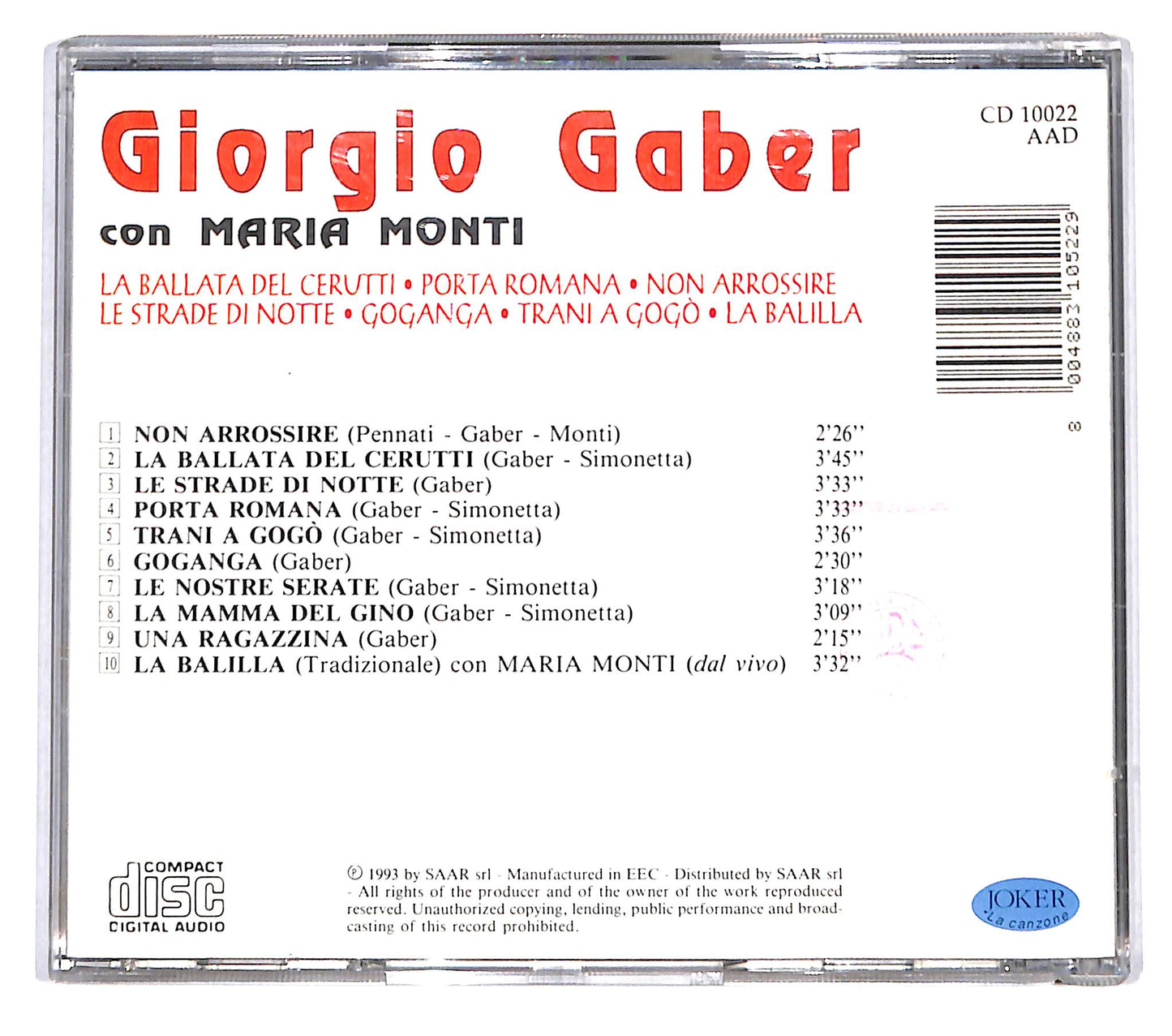 EBOND Giorgio Gaber with Maria Monti - I Successi Di Giorgio Gaber CD CD137723