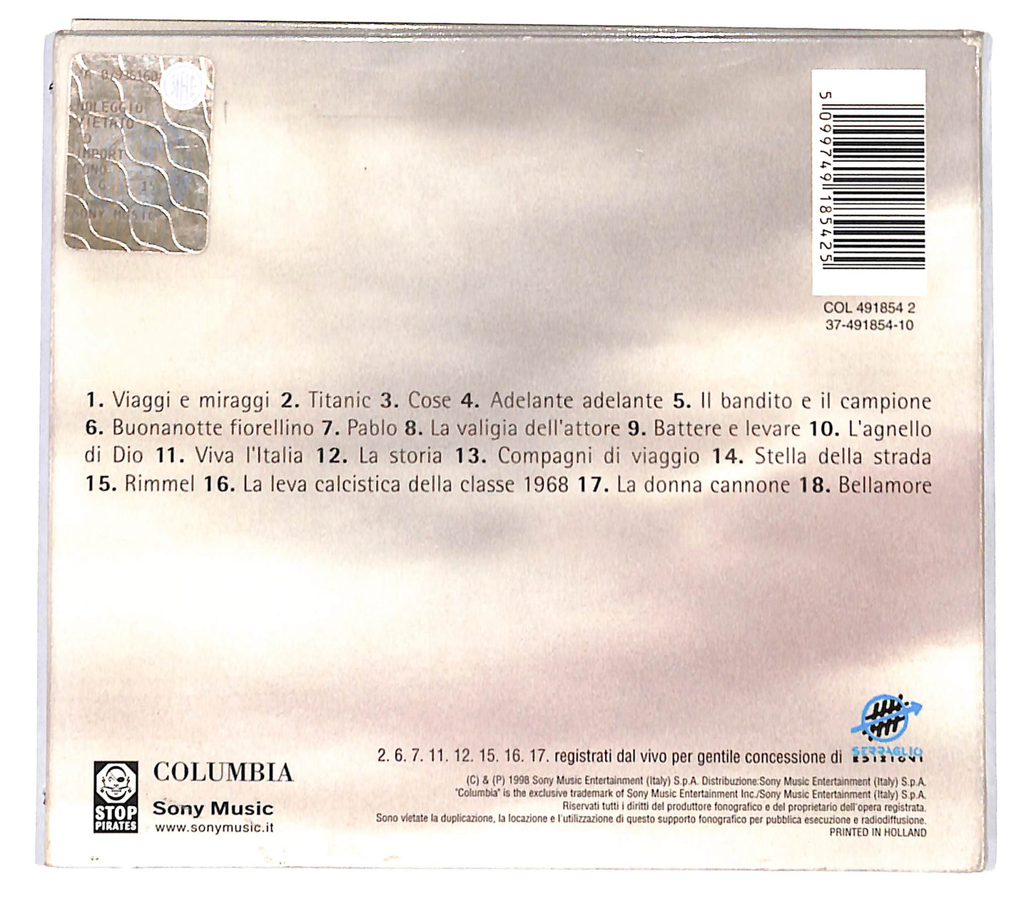 EBOND Francesco De Gregori - Curve Nella Memoria DIGIPACK CD CD139221