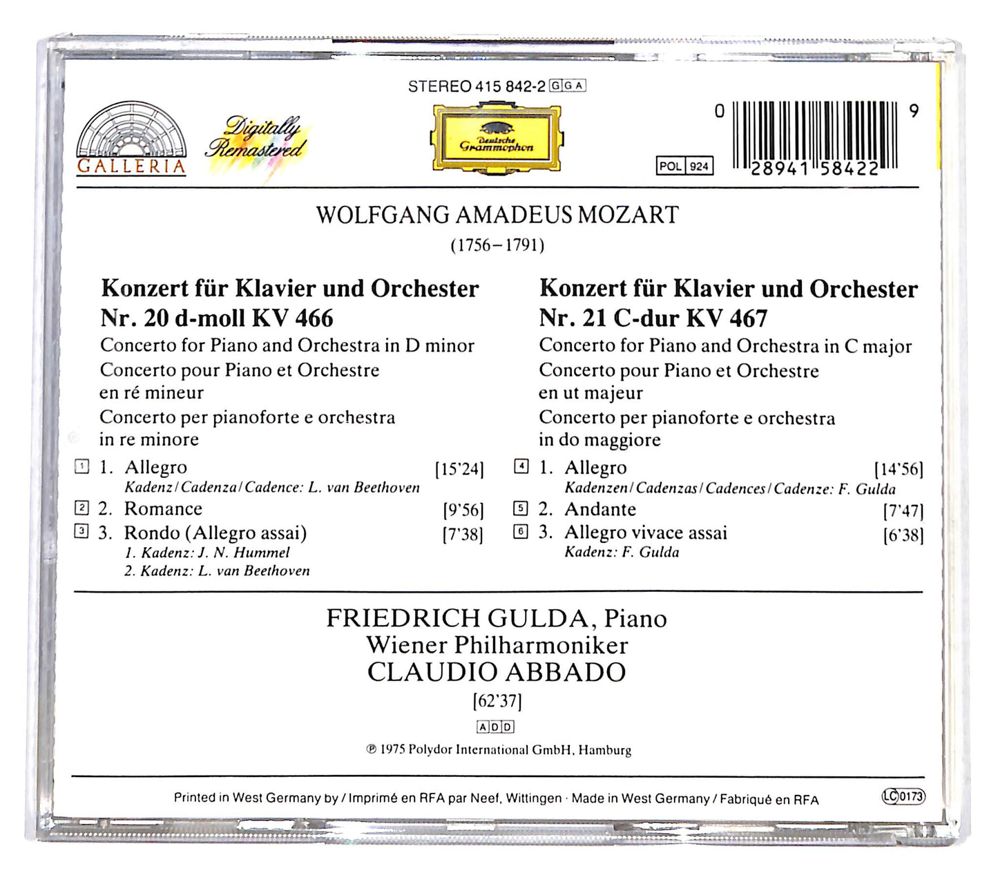 EBOND Mozart - Klavierkonzerte Nr. 20 & 21 CD CD139260