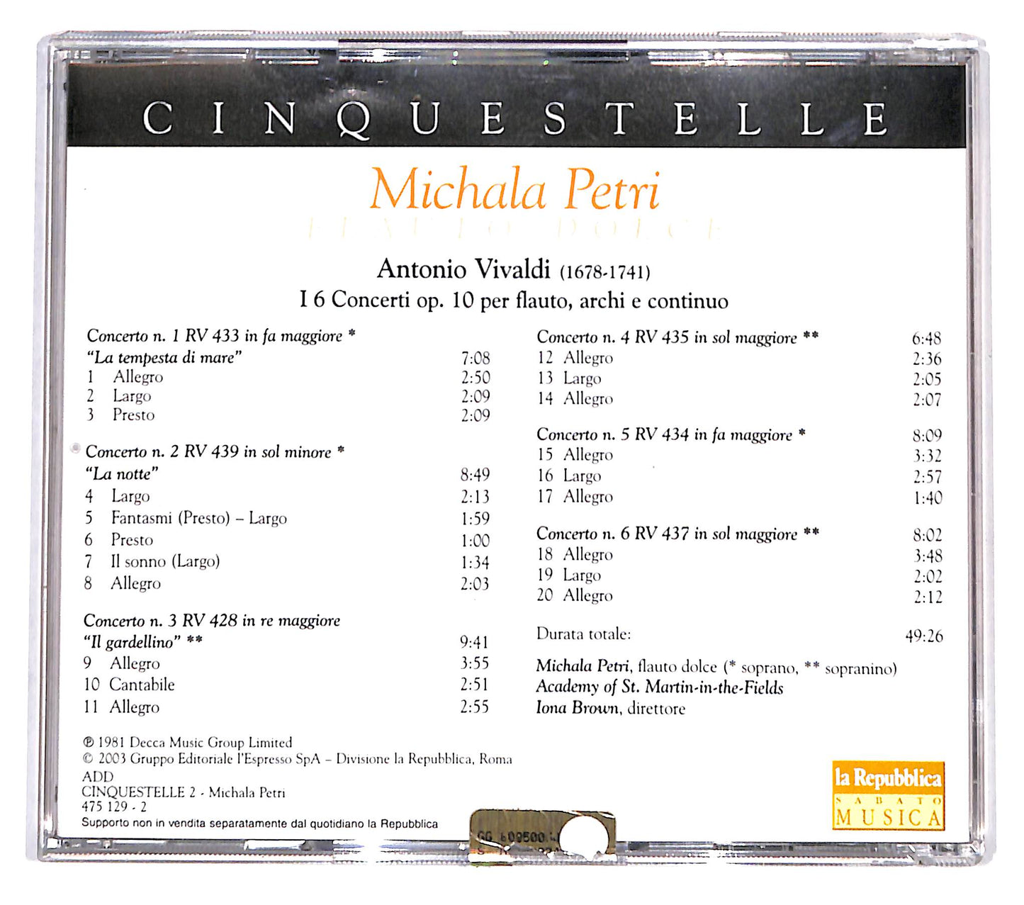 EBOND Michala Petri - Vivaldi CD CD139703