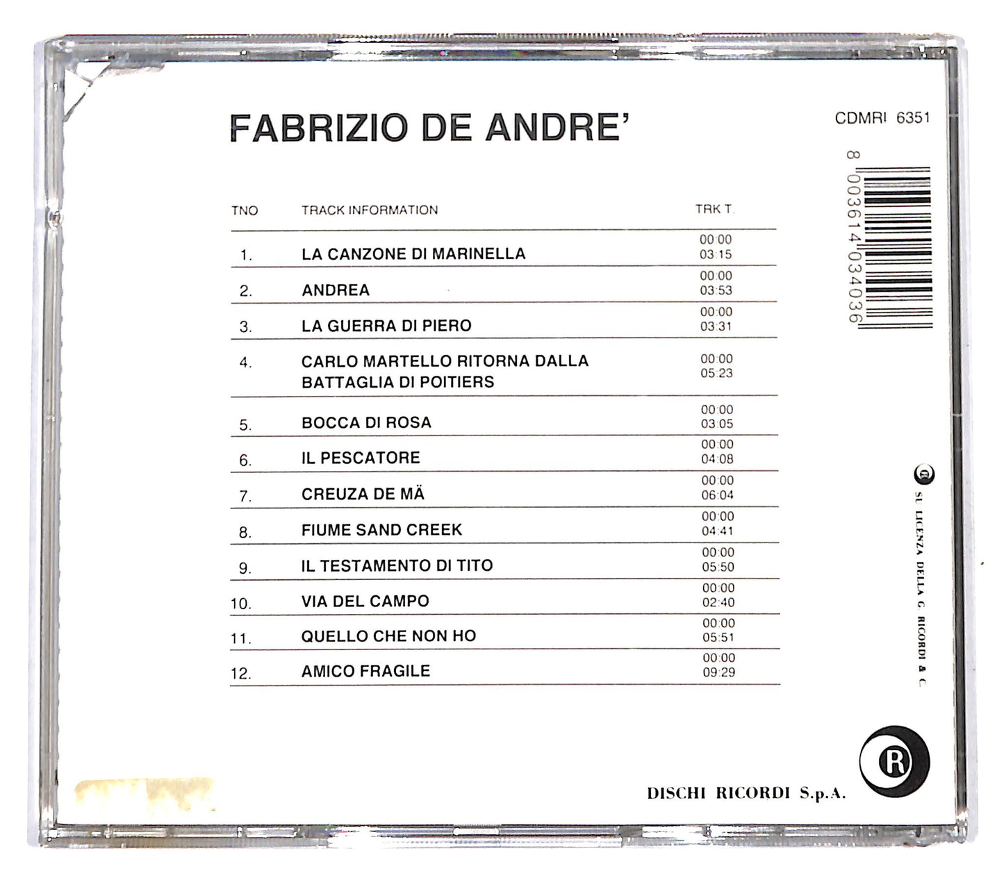 EBOND Fabrizio De Andre - Fabrizio De Andre CD CD139908