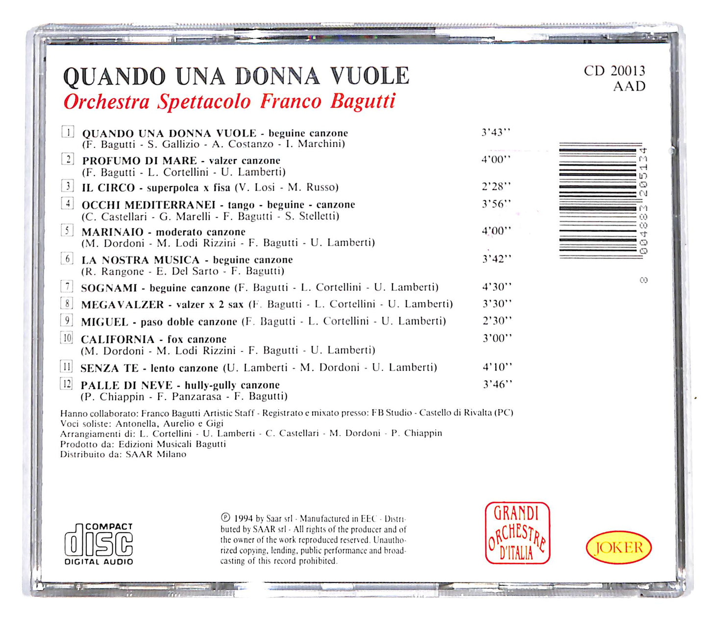 EBOND Orchestra Spettacolo Franco Bagutti - Quando Una Donna Vuole CD CD139926