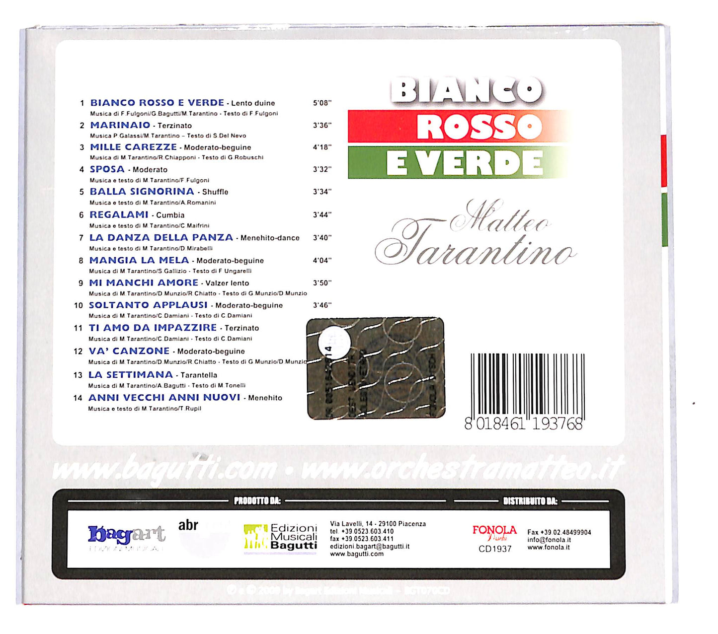 EBOND Matteo Tarantino - Bianco Rosso E Verde DIGIPACK CD CD140056