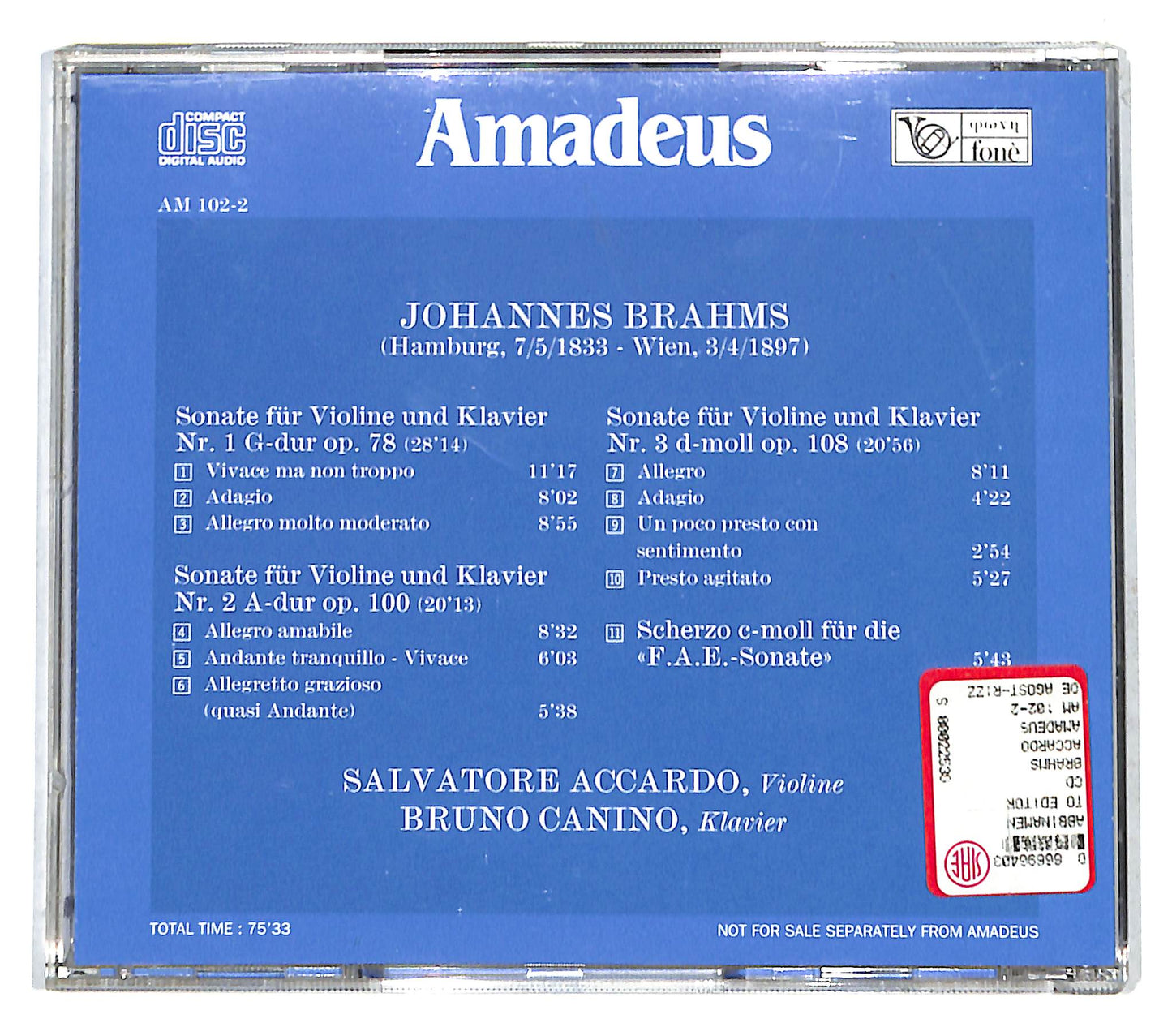 EBOND Brahms - Violinsonaten op 78 100& 108 - Scherzo CD CD140652