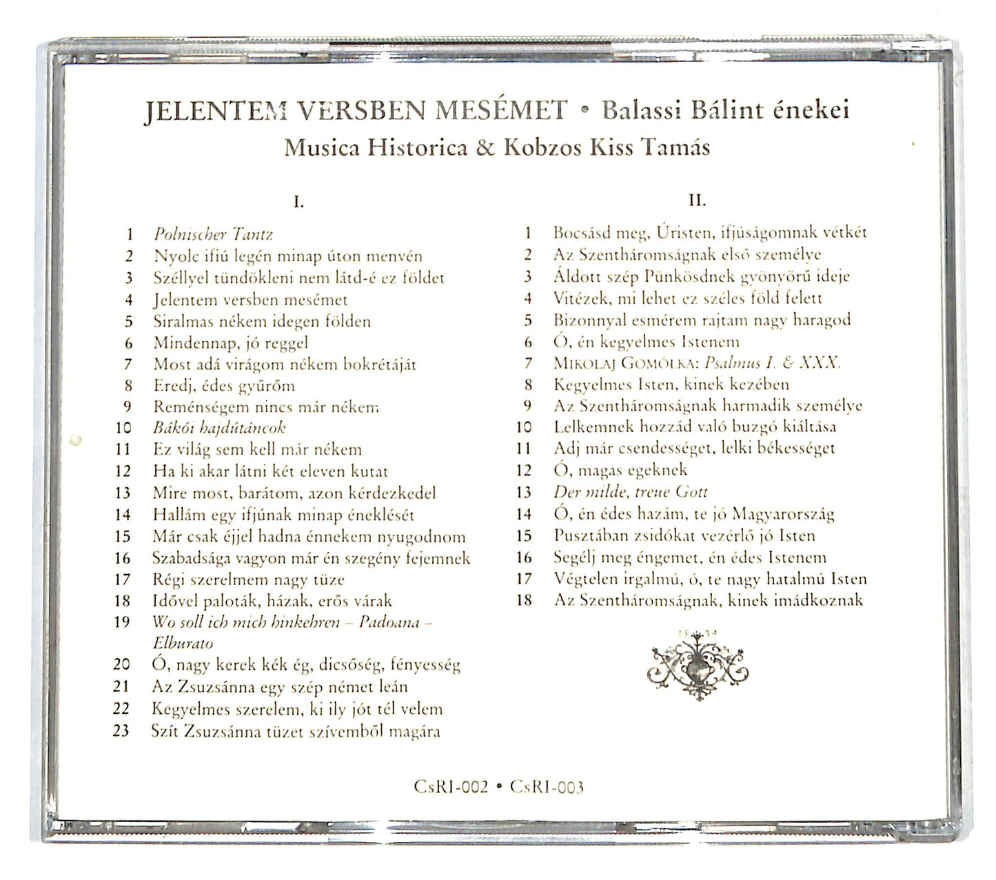EBOND Jelentem Versben Mesemet - Balassi Balint Enek CD CD140716