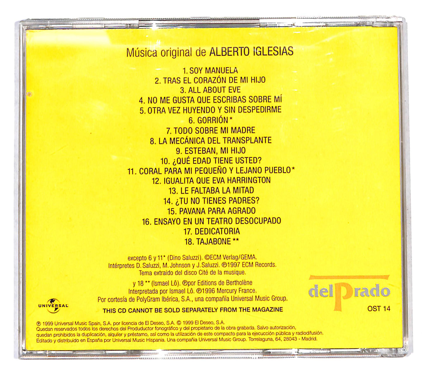 EBOND Alberto Iglesias - Todo Sobre Mi Madre - Banda Sonora Original CD CD140854