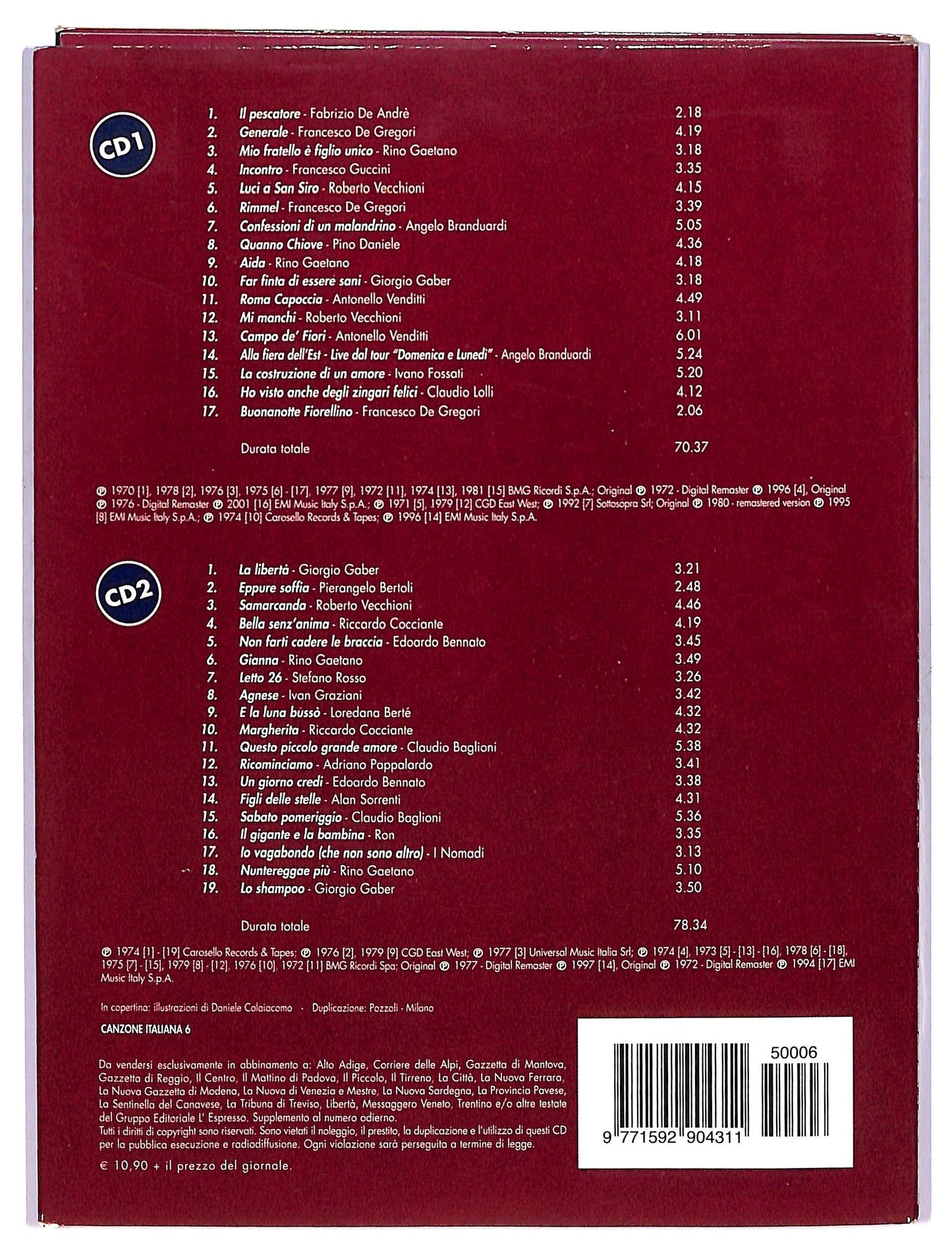 EBOND Various - La canzone d'autore degli anni 70 vol.6068001 CD CD368001